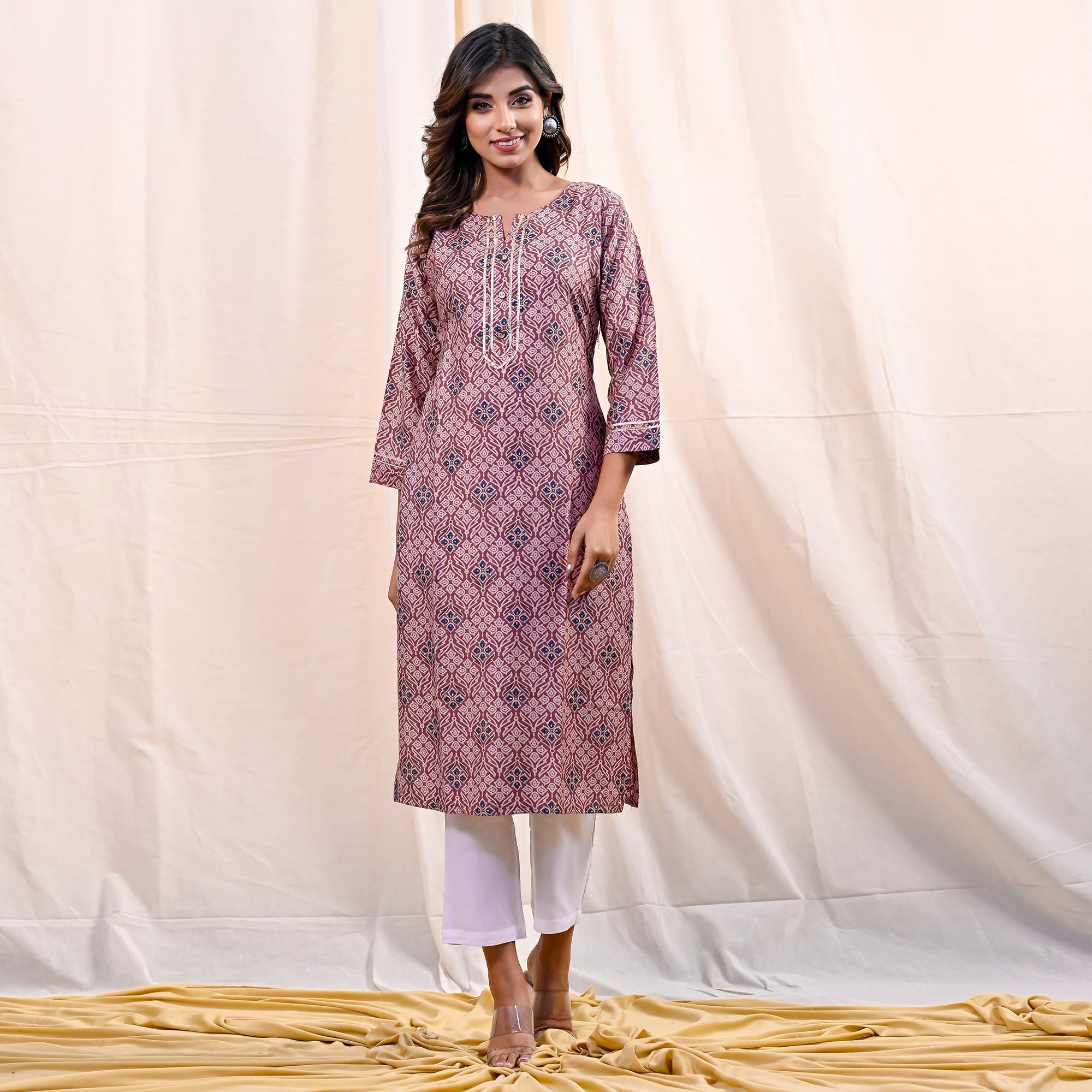 Peachmode Dusty Pink Printed Muslin Kurti – Women's - view 2