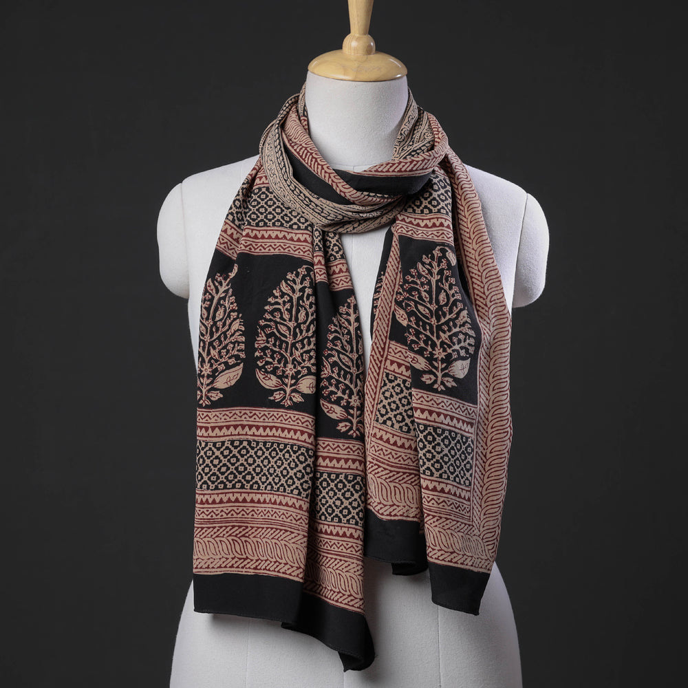 BAGH PRINTS BY MOHAMMED BILAL KHATRI Brown - Bagh Block Printing Natural Dyed Crepe Silk Stole