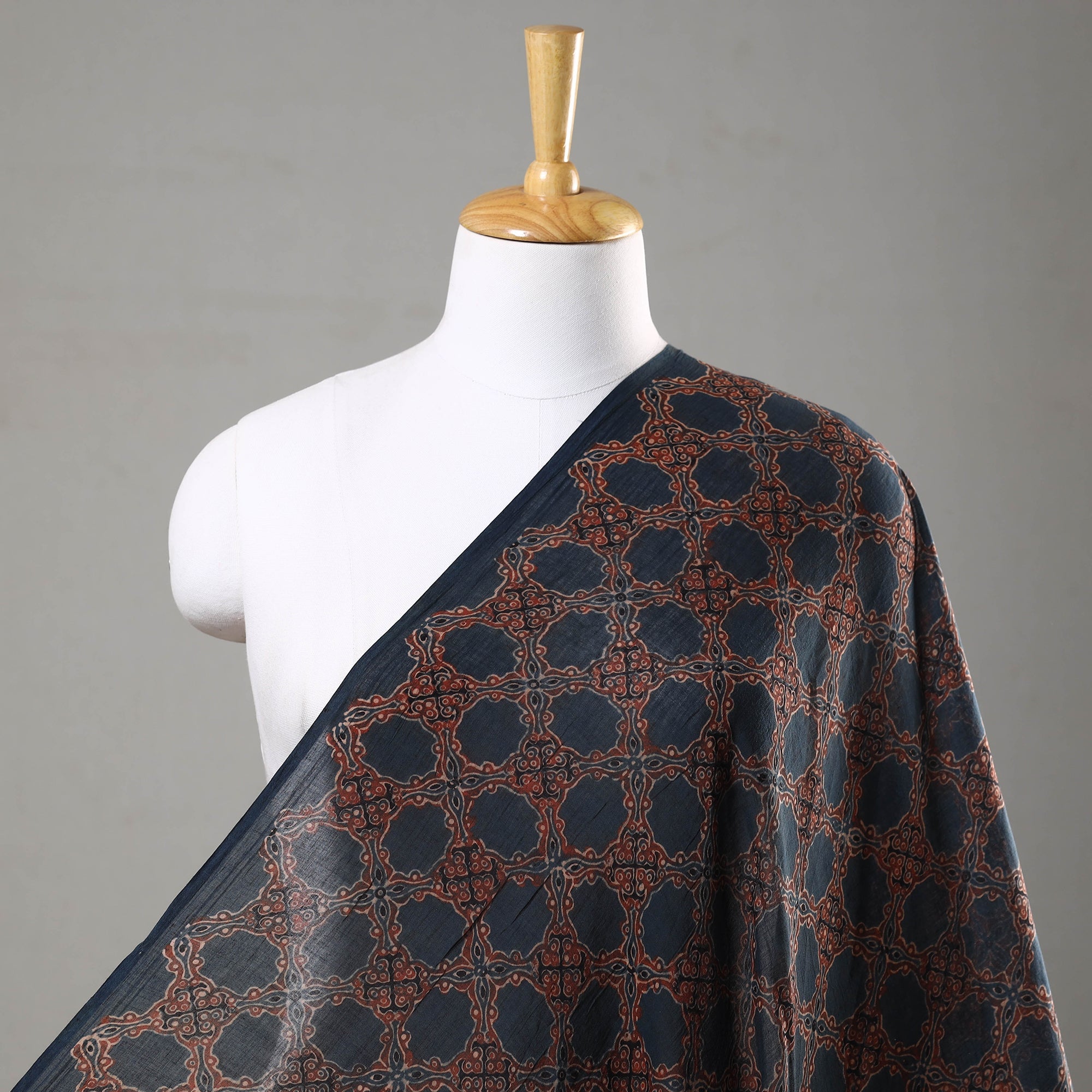 AJRAKH BY SUFIYAN ISMAIL KHATRI Blue - Ajrakh Hand Block Printed Mul Cotton Fabric 13