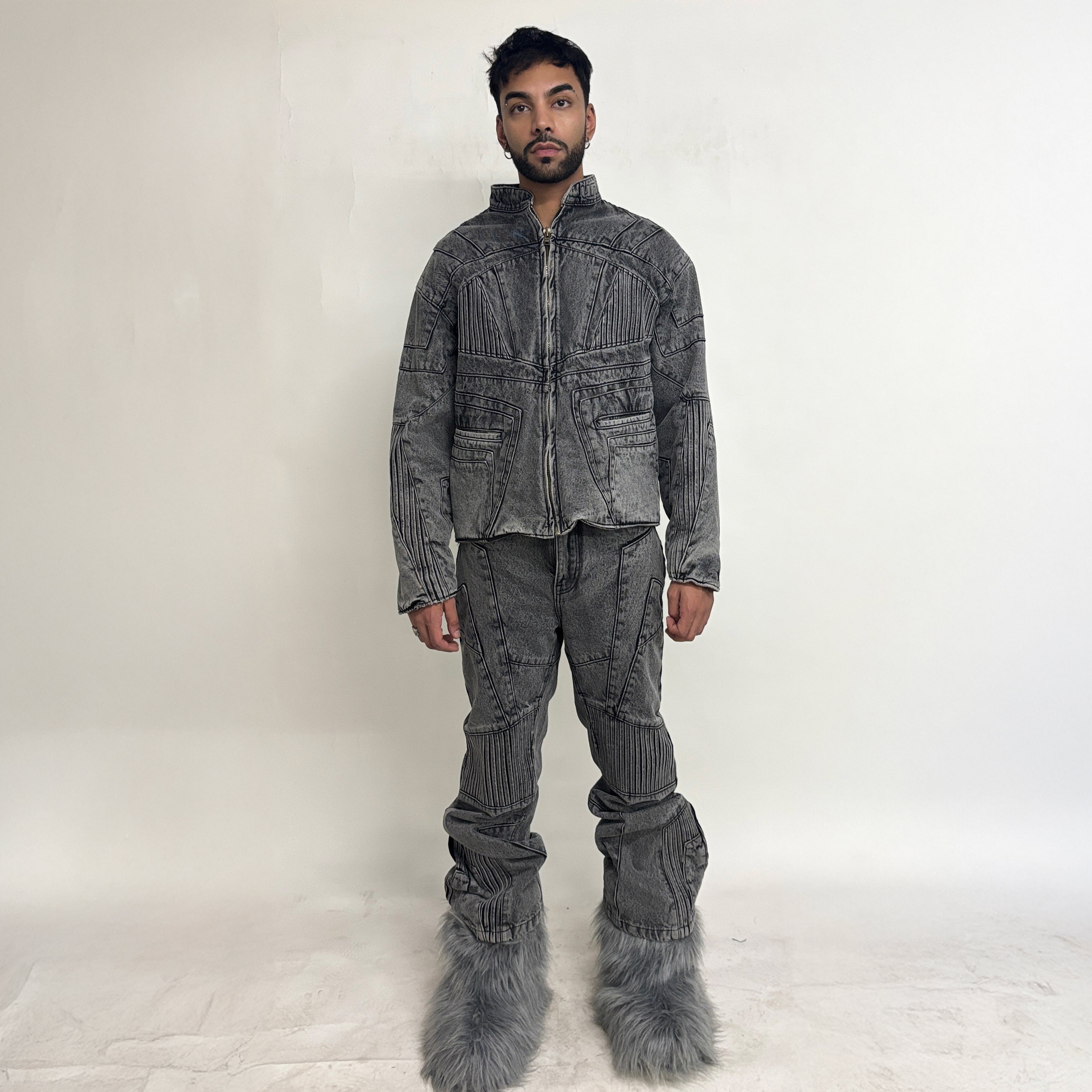 Unreborn Project Biker Denim Pants - Light Grey - view 7