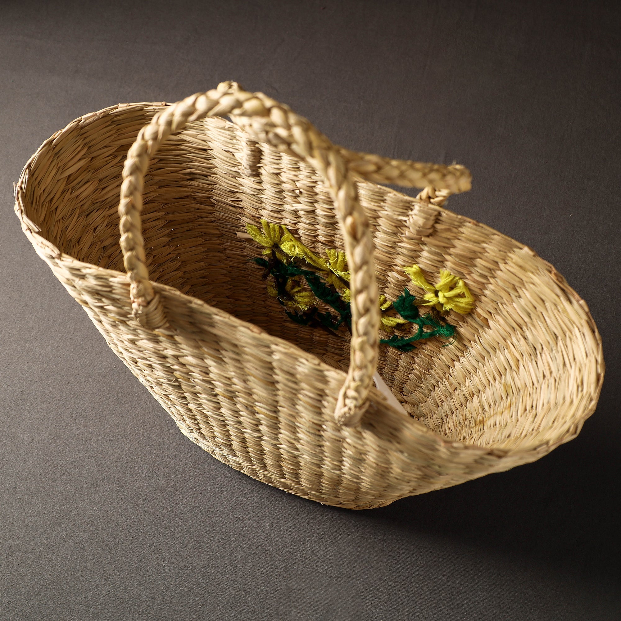 ITOKRI CRAFTS INITIATIVE Beige - Handcrafted Natural Water Reed Embroidered Shopping Bag - view 5