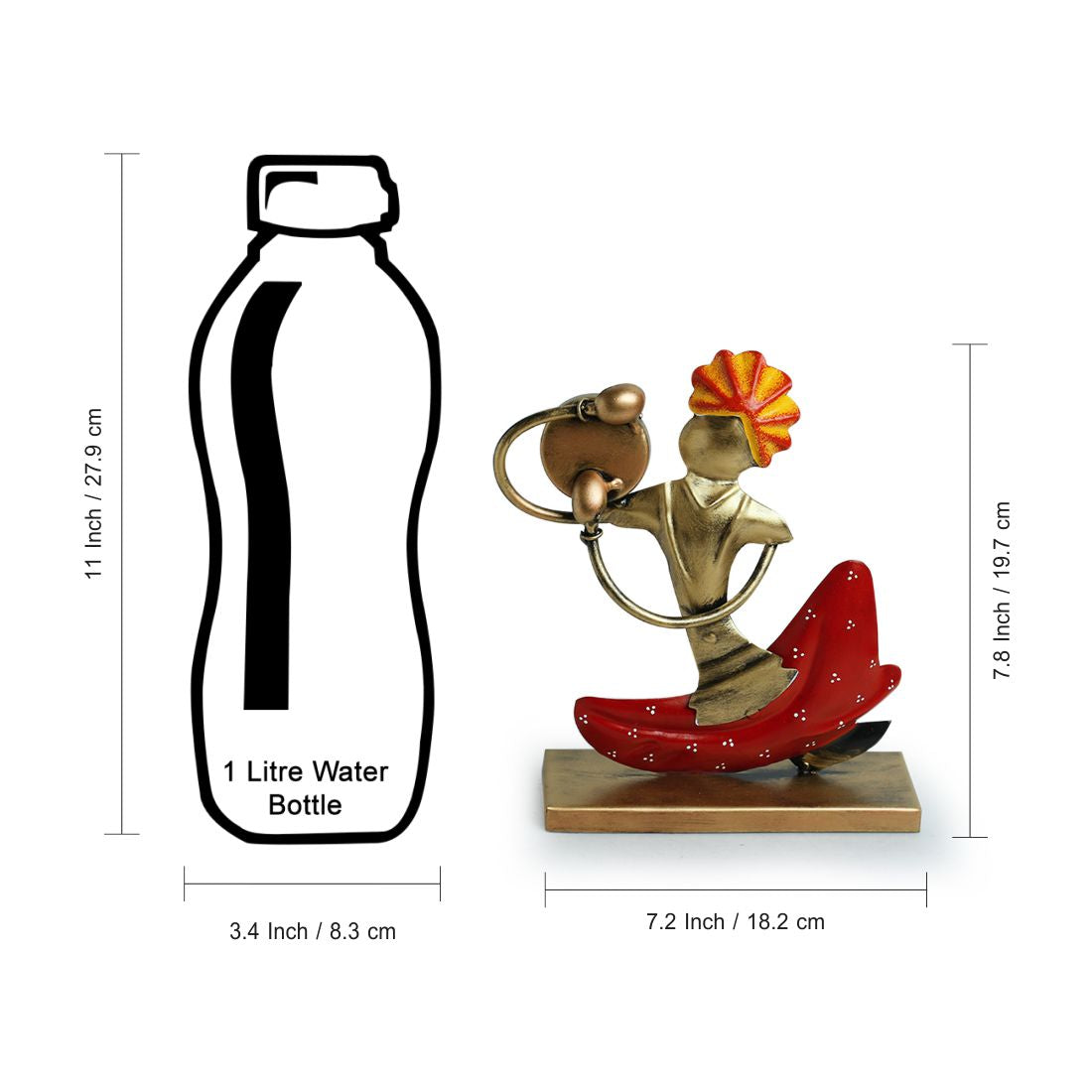 EXCLUSIVELANE 'Folk Music Mahotsav' Handpainted Decorative Showpieces (Set of 3, Iron, 8 Inch) - view 7