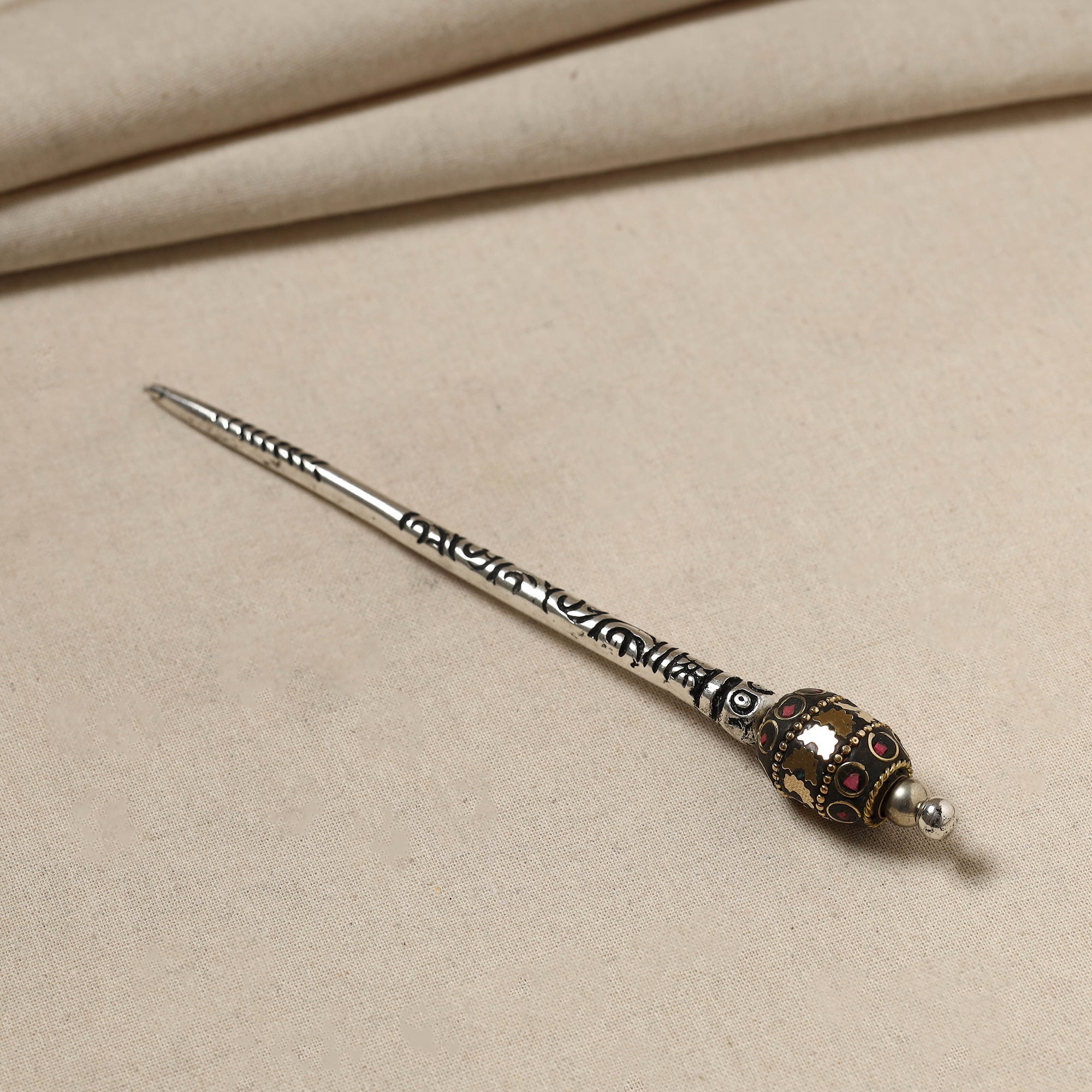 WHITE RIVER STORIES Antique Finish Oxidised German Silver Juda Stick - view 2