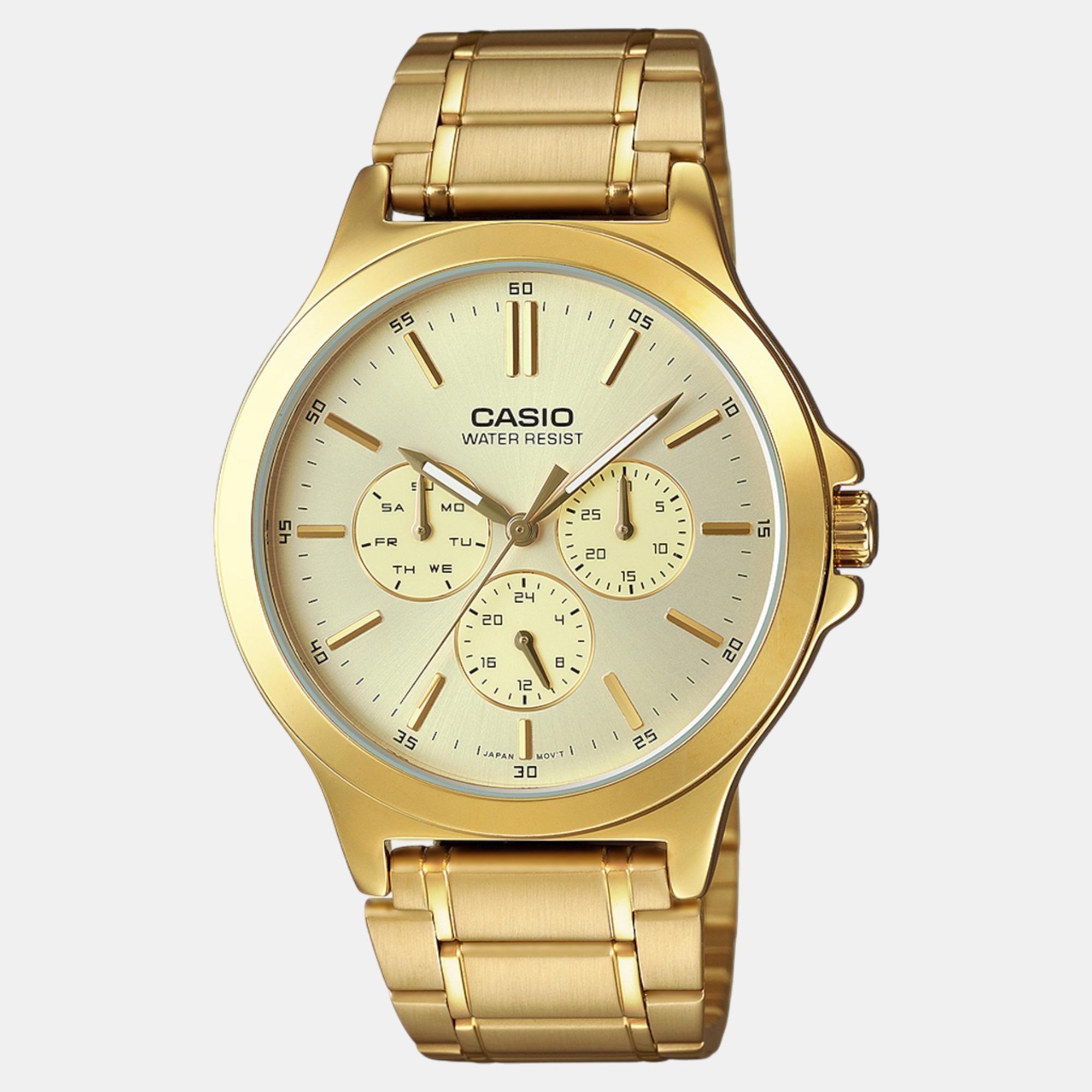 Casio Enticer Men Quartz Gold Dial Multi-Function Stainless Steel Watch A2319