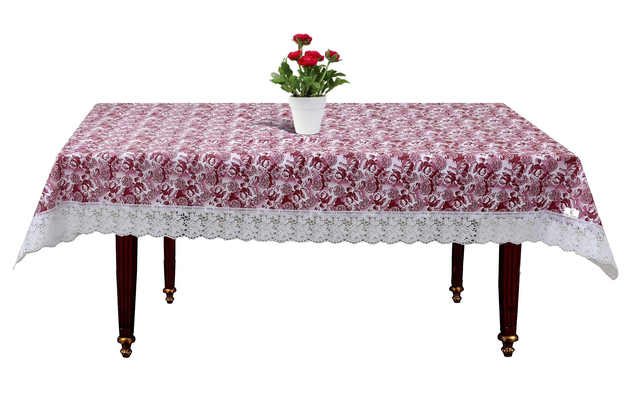 Kuber Industries Rose Print PVC Table Cover for Center Table and 4 Seater Center Table,Maroon-KUBMART11760, Standard (KUBMART011760)