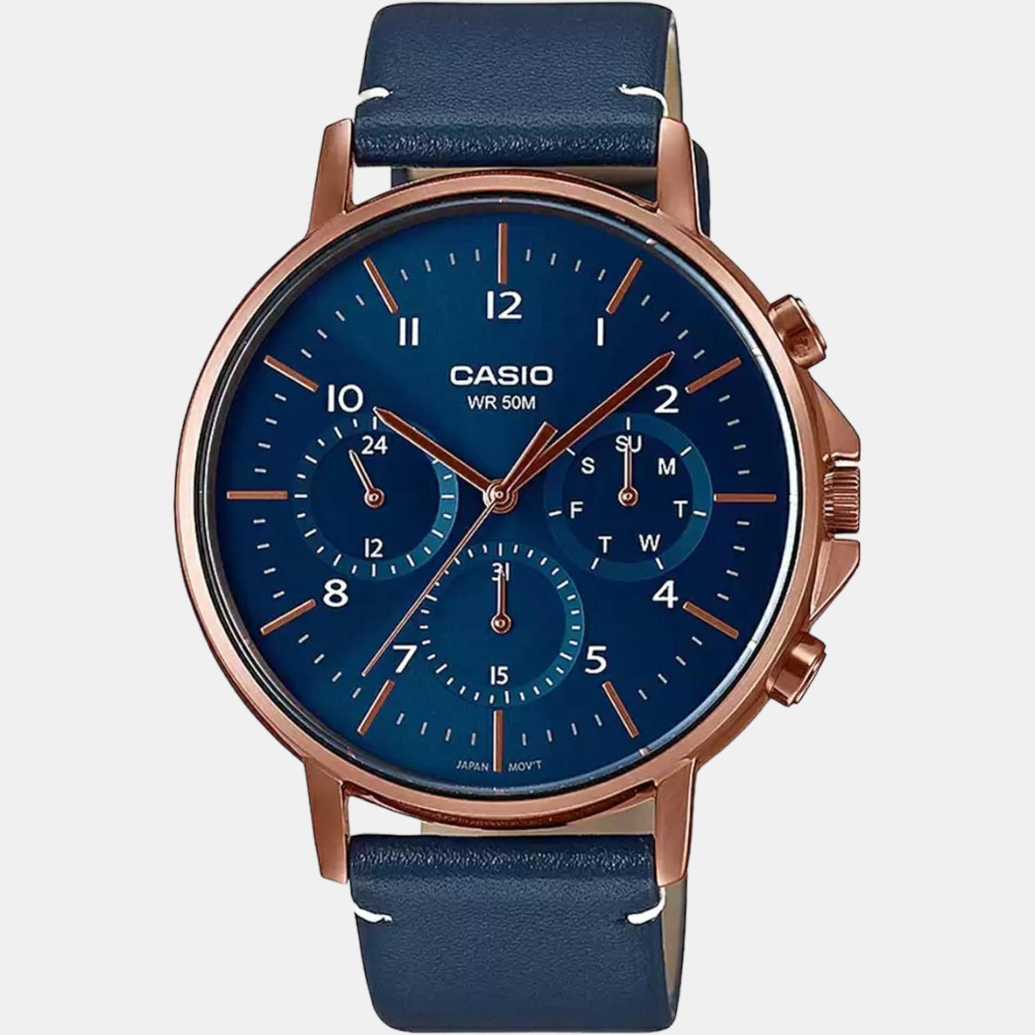 Casio Enticer Men Quartz Blue Dial Chronograph Leather Watch A1849 - view 2