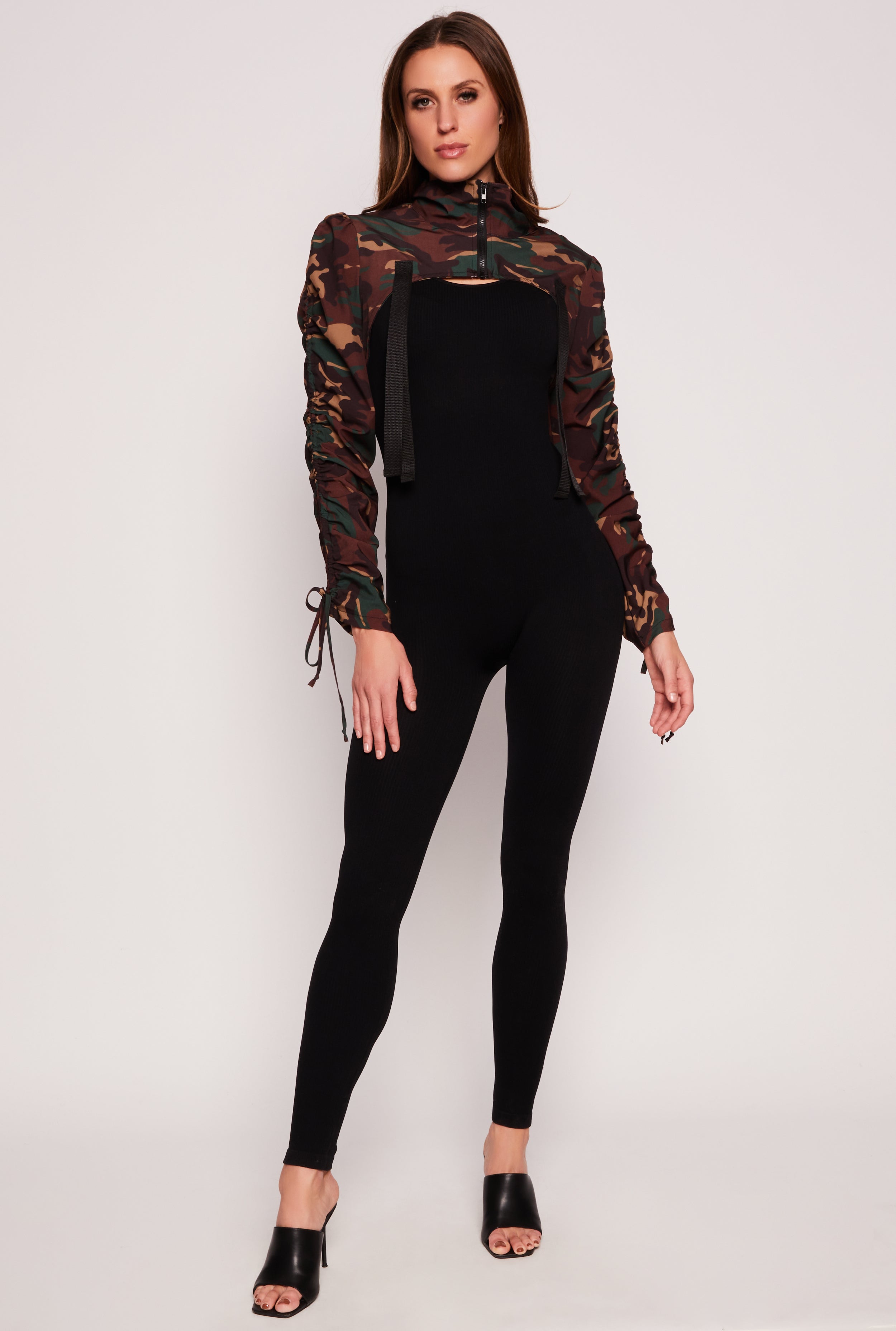 Rainbow Shops Camo Drawstring Sleeve Bolero Top - view 2