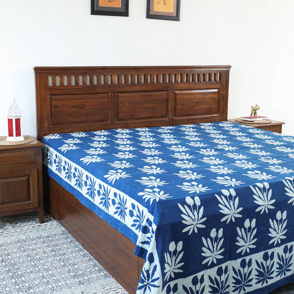 BINDAAS UNLIMITED Blue - Block Art Print Cotton Double Bindaas Bed Sheet (110 x 93 in)