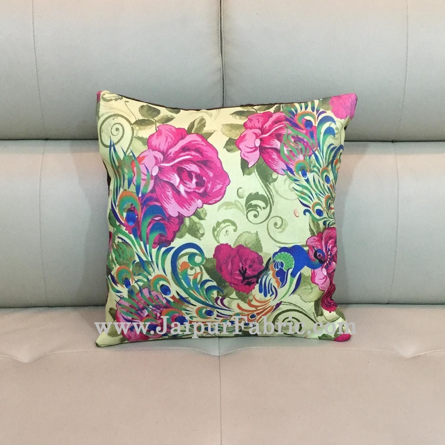 JaipurFabric® Jute Cushion Cover Digital Print Jungle