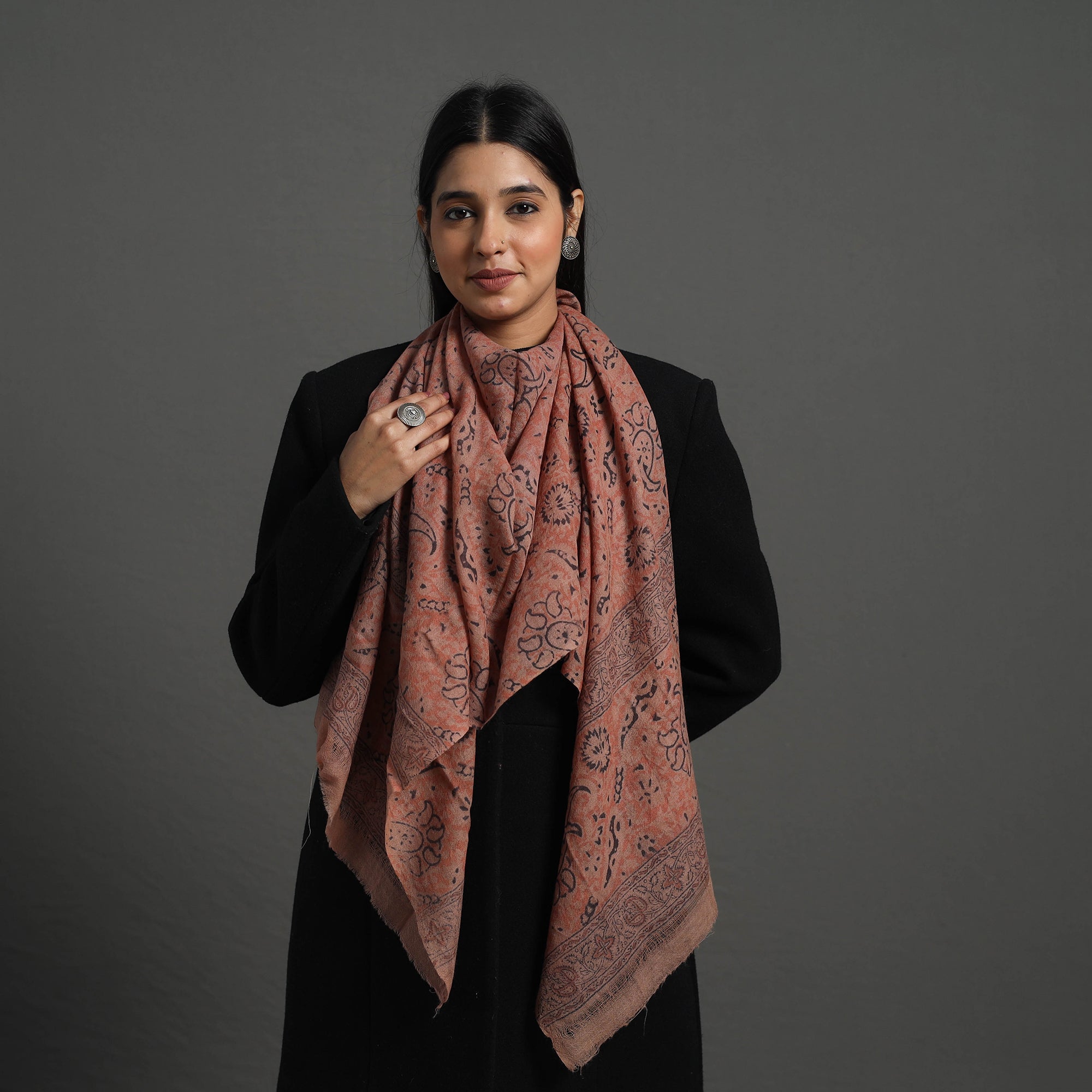 PITCHUKA SRINIVAS KALAMKARI PEDANA Brown - Block Print Pedana Kalamkari Wool Stole 22