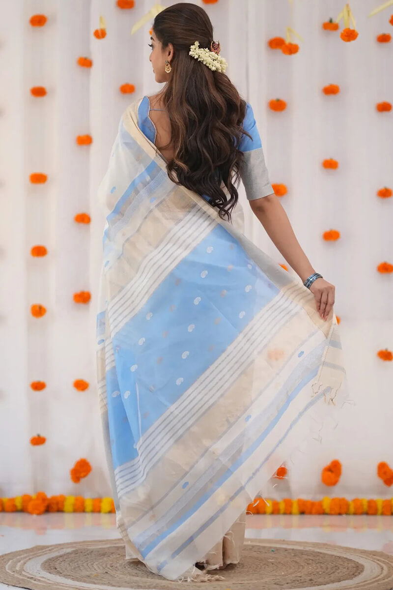 Aayna Resonant Beige Cotton Silk Saree With Gossamer Blouse Piece - view 6