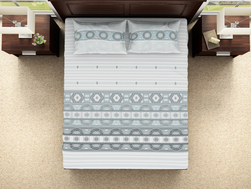 Spaces India Geometric Barely Blue - Light Grey 100% Cotton Double Bedsheet - Evoke By Spaces-1065740 - view 3