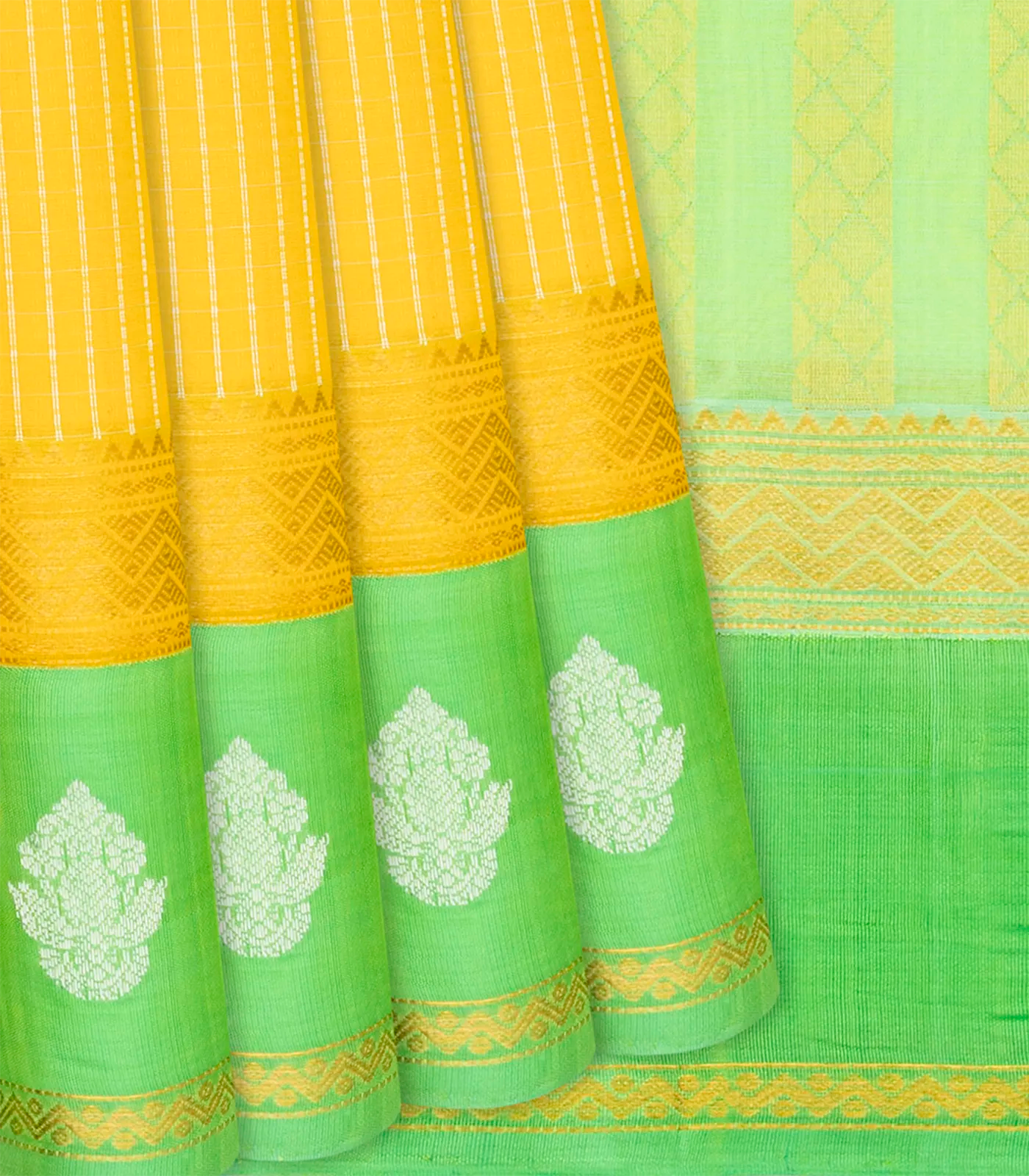 RmKV Turmeric Yellow Handloom Chirala Silk Cotton With Checks-Turmeric Yellow