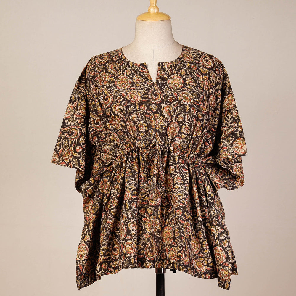 CHUTNEY CRAFT STUDIO Black - Block Print Cotton Kalamkari Kaftan with Tie-Up Waist (Short)