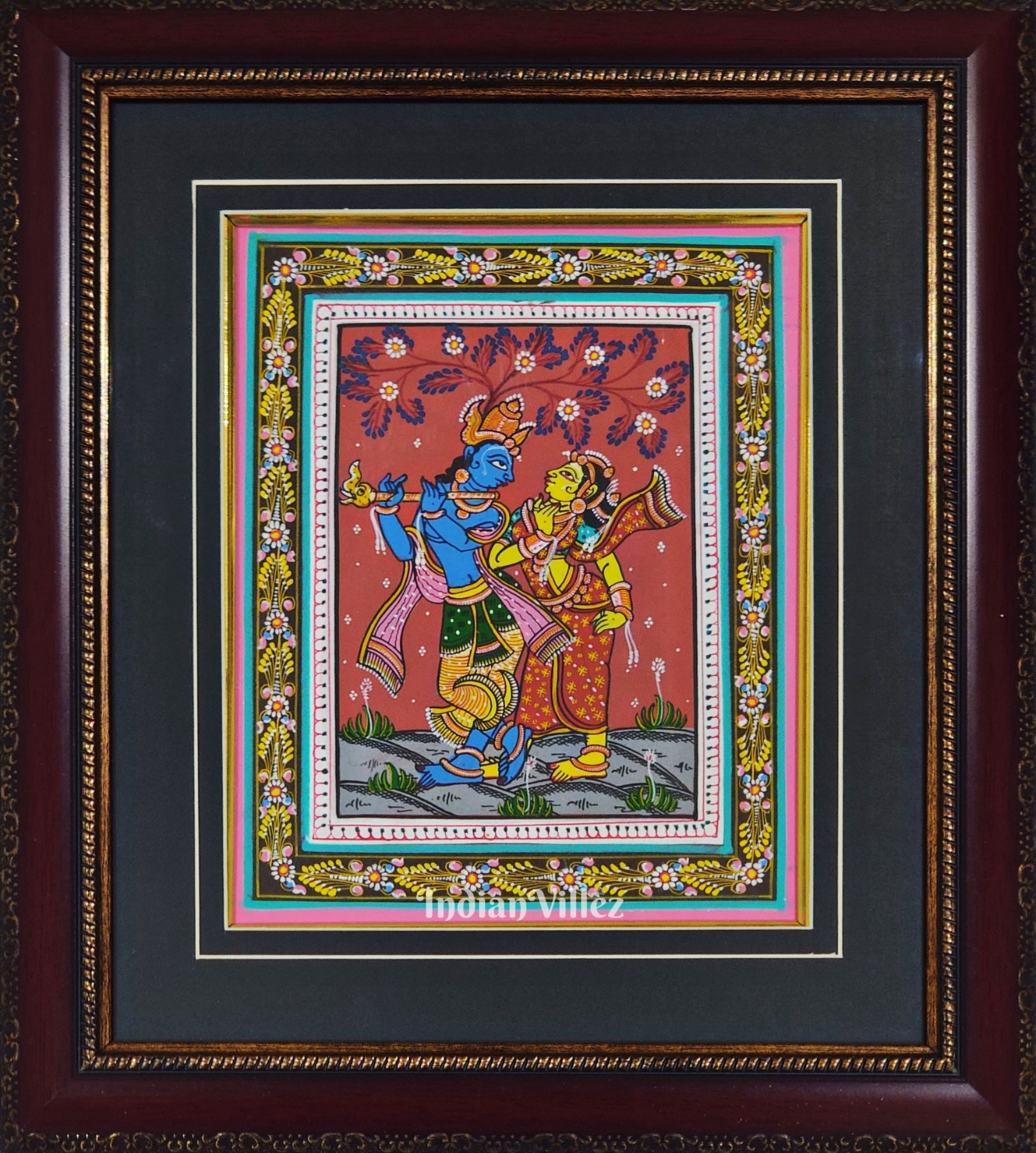 IndianVillèz Radha Krishna Pattachitra Art Painting For Home Wall Art Decor ( With Frame)
