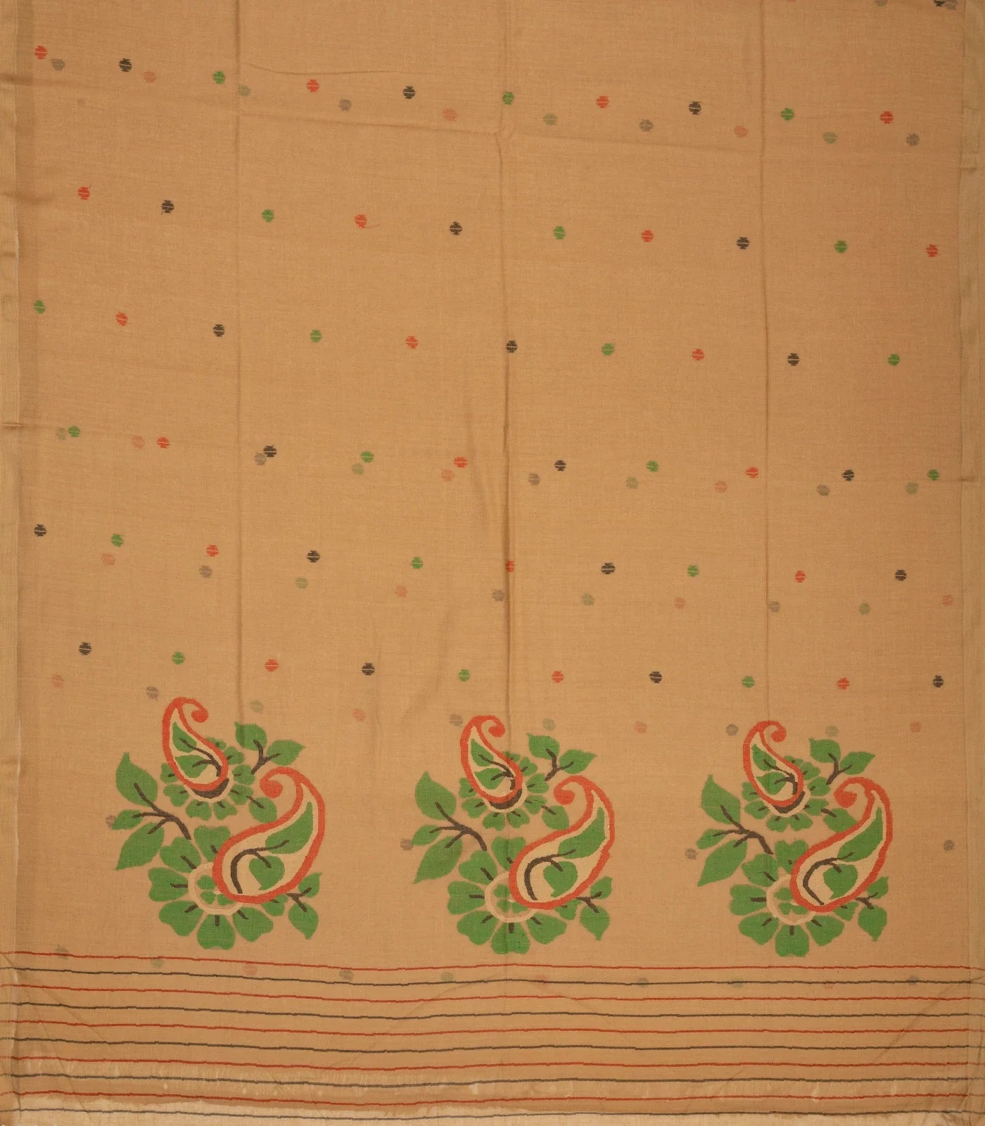 RmKV Beige Handloom Bengal Cotton Saree With Mango Motifs - view 2
