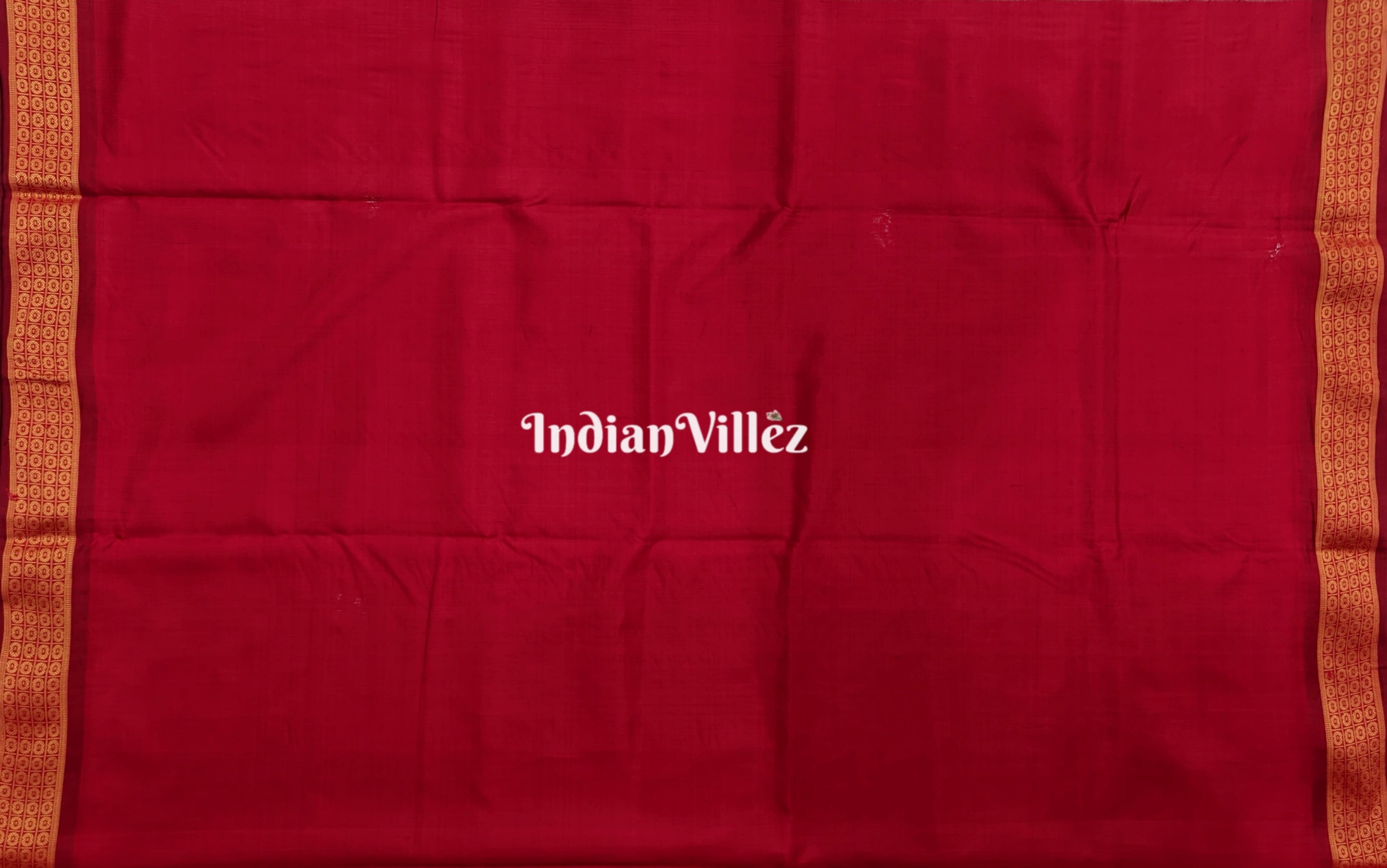 IndianVillèz Brick Red Contemporary Floral Odisha Handloom Silk Saree with Lotus Pallu - view 5