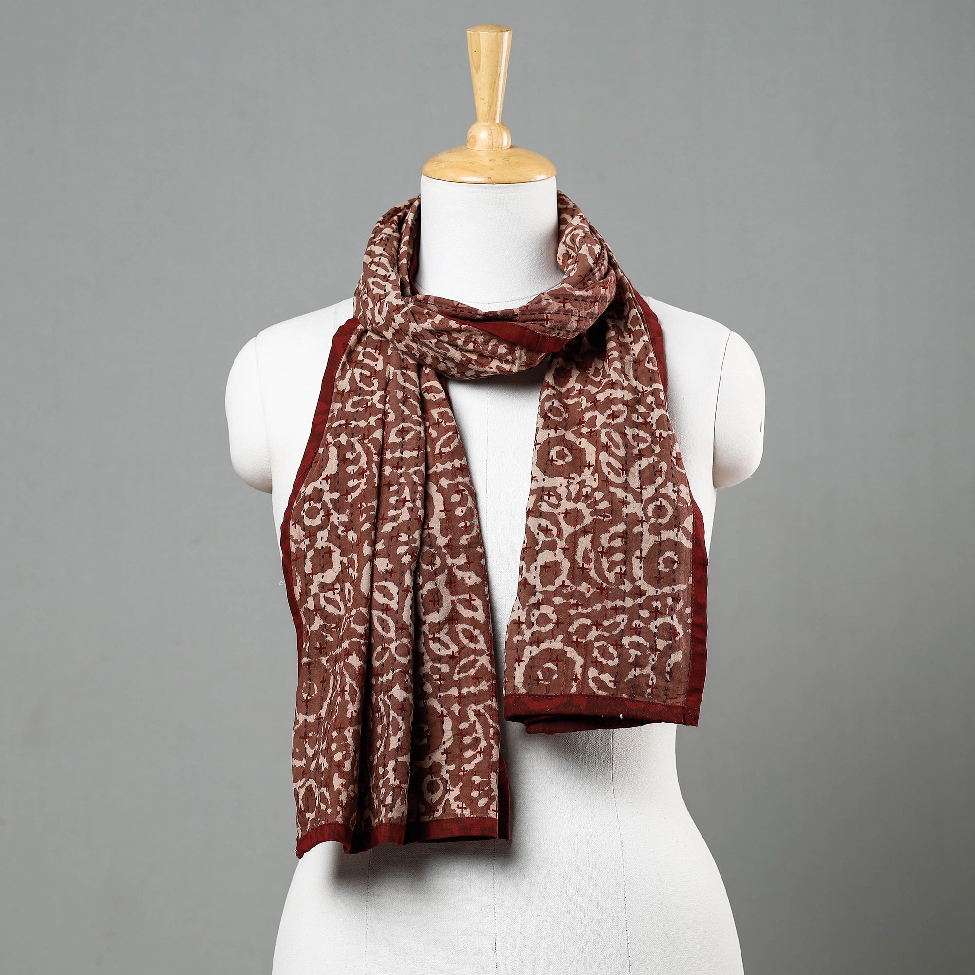 ARTISAN HAND BLOCK PRINTS Brown - Bagru Block Printed Tagai Work Cotton Stole