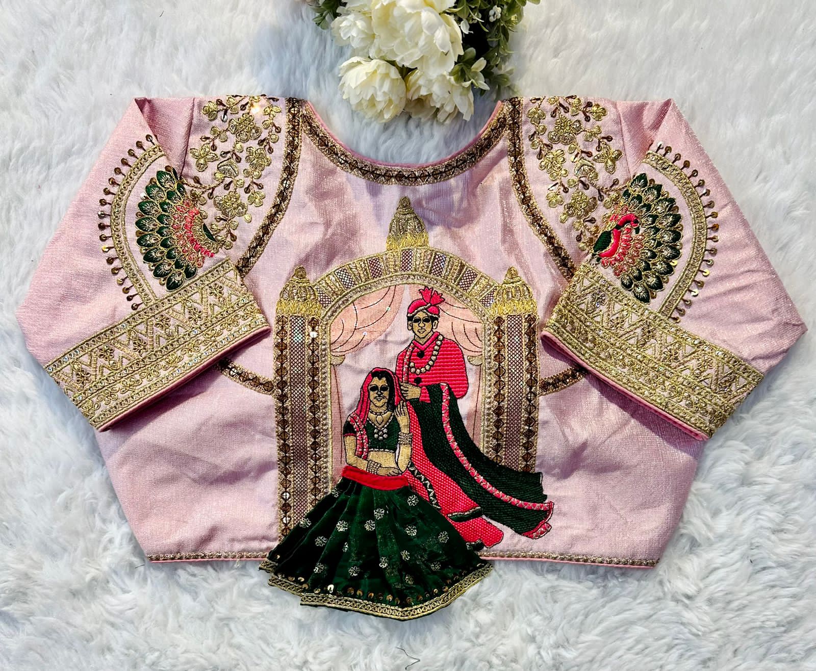 ClothsVilla Baby Pink Wedding Wear Blouse in Raspberry Silk with Exquisite Embroidery and Sequins