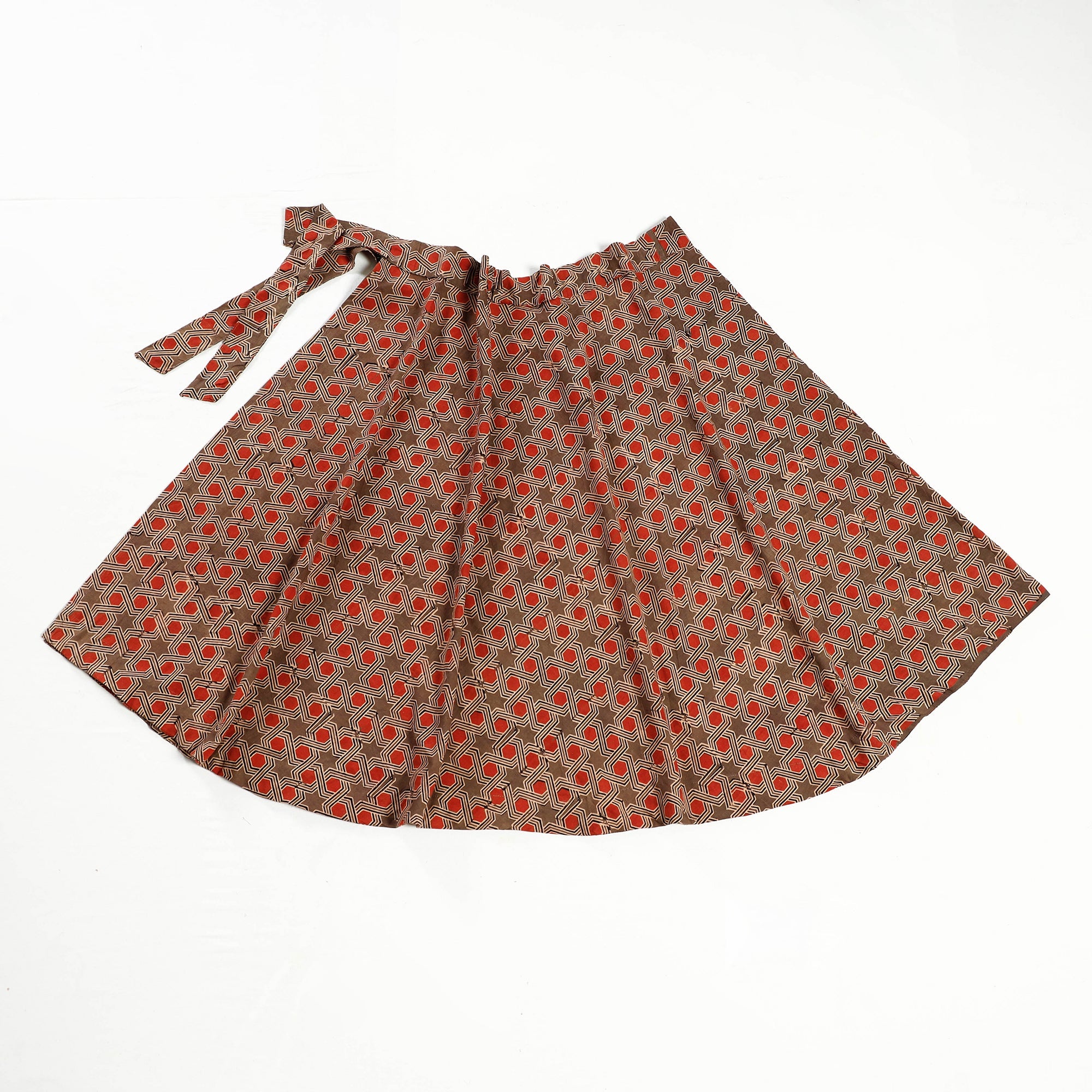 NOORI BAZAR Brown - Ajrakh Block Printed Cotton Wrap Around Skirt - view 2
