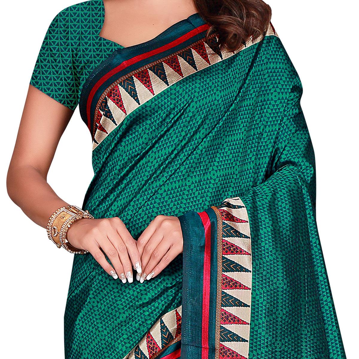 Peachmode Impressive Green Colored Casual Wear Printed Art Silk Saree - view 2