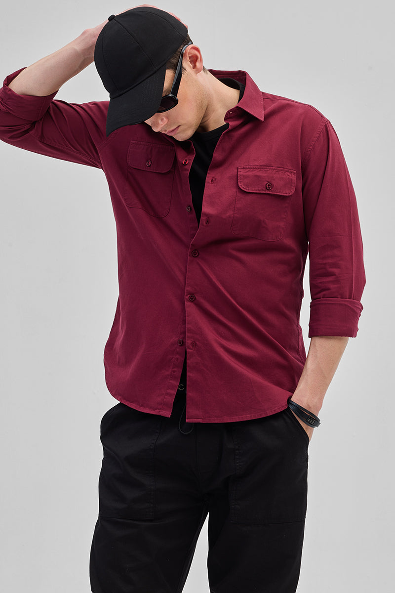 SNITCH Maroon Solid Double Pocket Overshirt - view 4