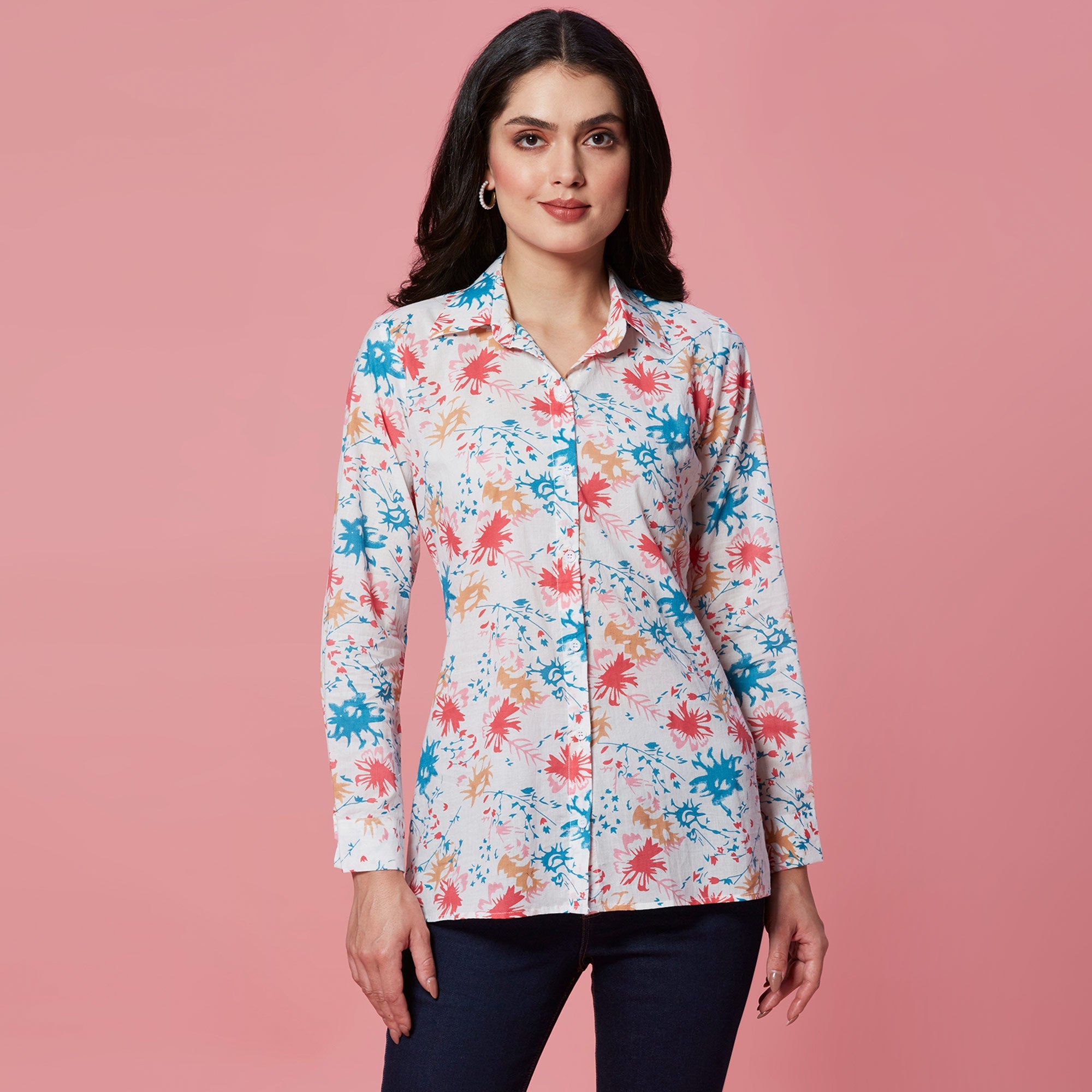 Peachmode White Printed Pure Cotton Top