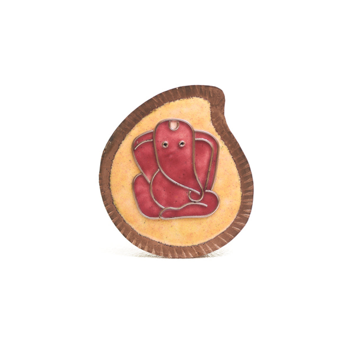 A Ganesha Plate, Kumkum and Agarbatti Holder Set in Copper Enamel by Ekibeki - Yellow - view 4
