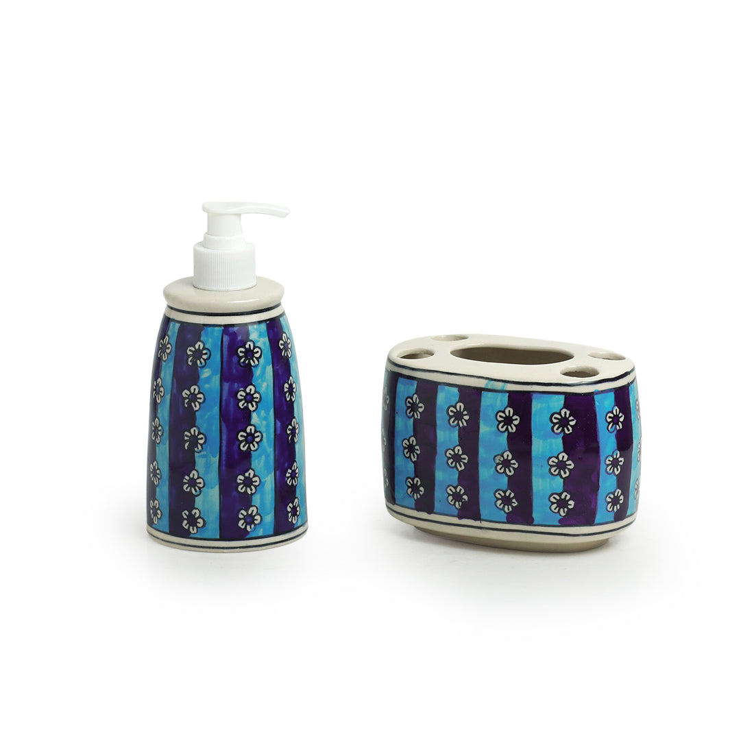 EXCLUSIVELANE 'Magical Magnolia' Handpainted Bathroom Accessory Set In Ceramic (Liquid Soap Dispenser, Toothbrush Holder) - view 2