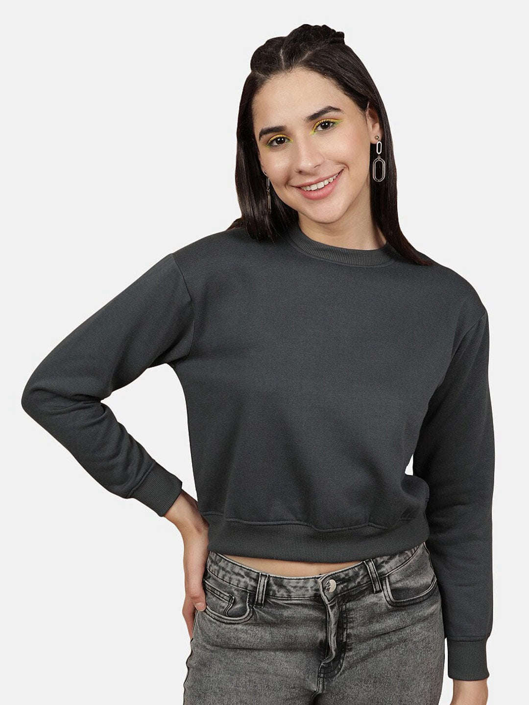 Freehand By The Indian Garage Co Women's Solid Regular Fit Sweatshirt