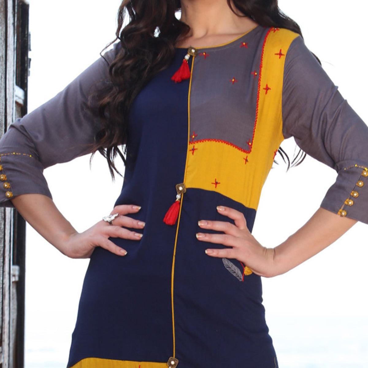 Peachmode Multi Colored Designer Casual Rayon Kurti - view 5