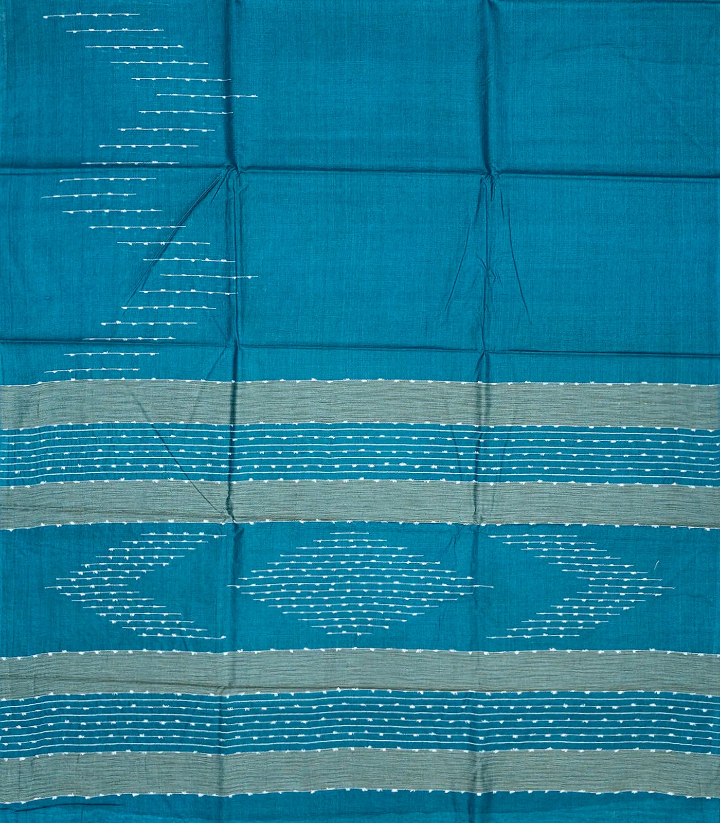 RmKV Steel Blue Woven Tussar Silk Saree With Chevron Stripes-Steel Blue - view 2