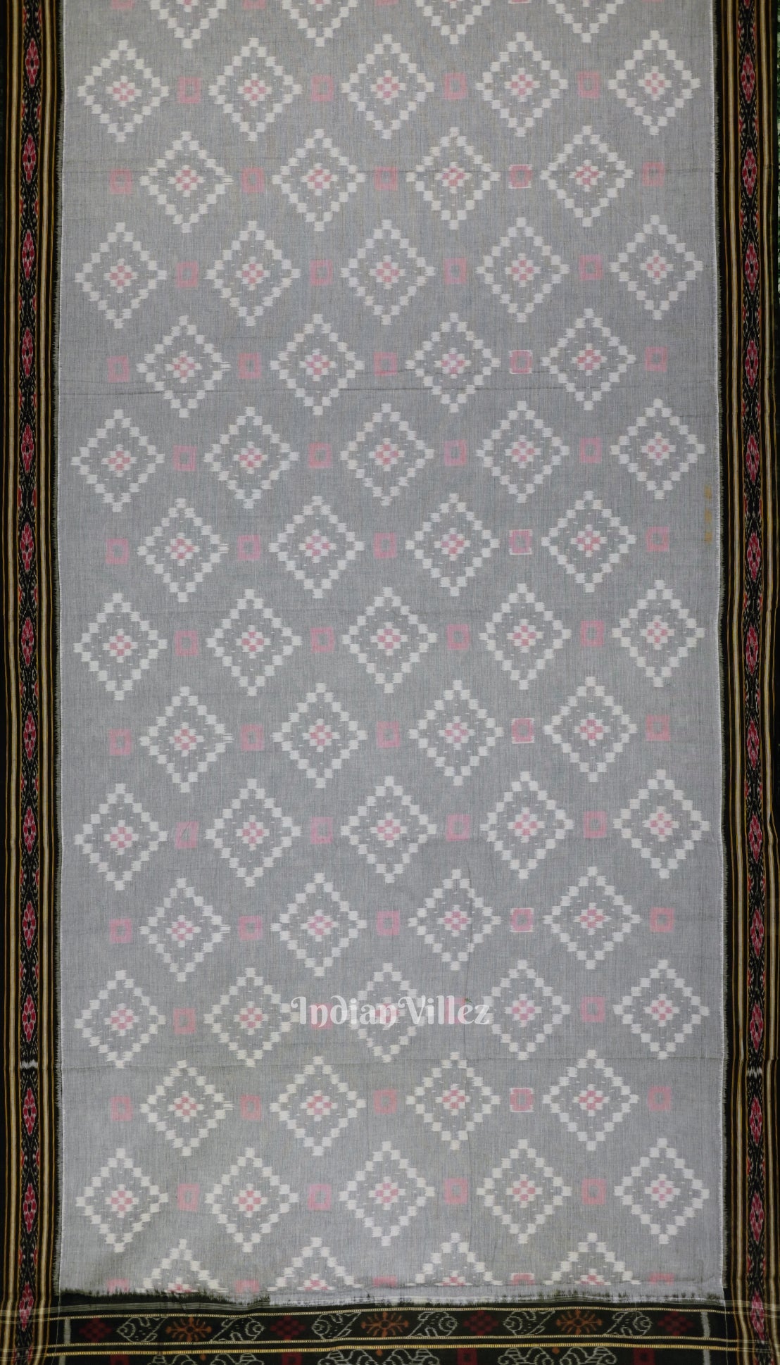 IndianVillèz Faded Black Pasapali Theme Odisha Ikat Sambalpuri Pure Cotton Saree - view 3