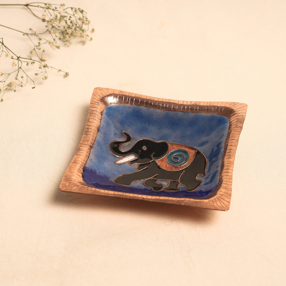 ITOKRI CRAFTS INITIATIVE Blue - Copper Hand-Hammered Enamel Work Tray