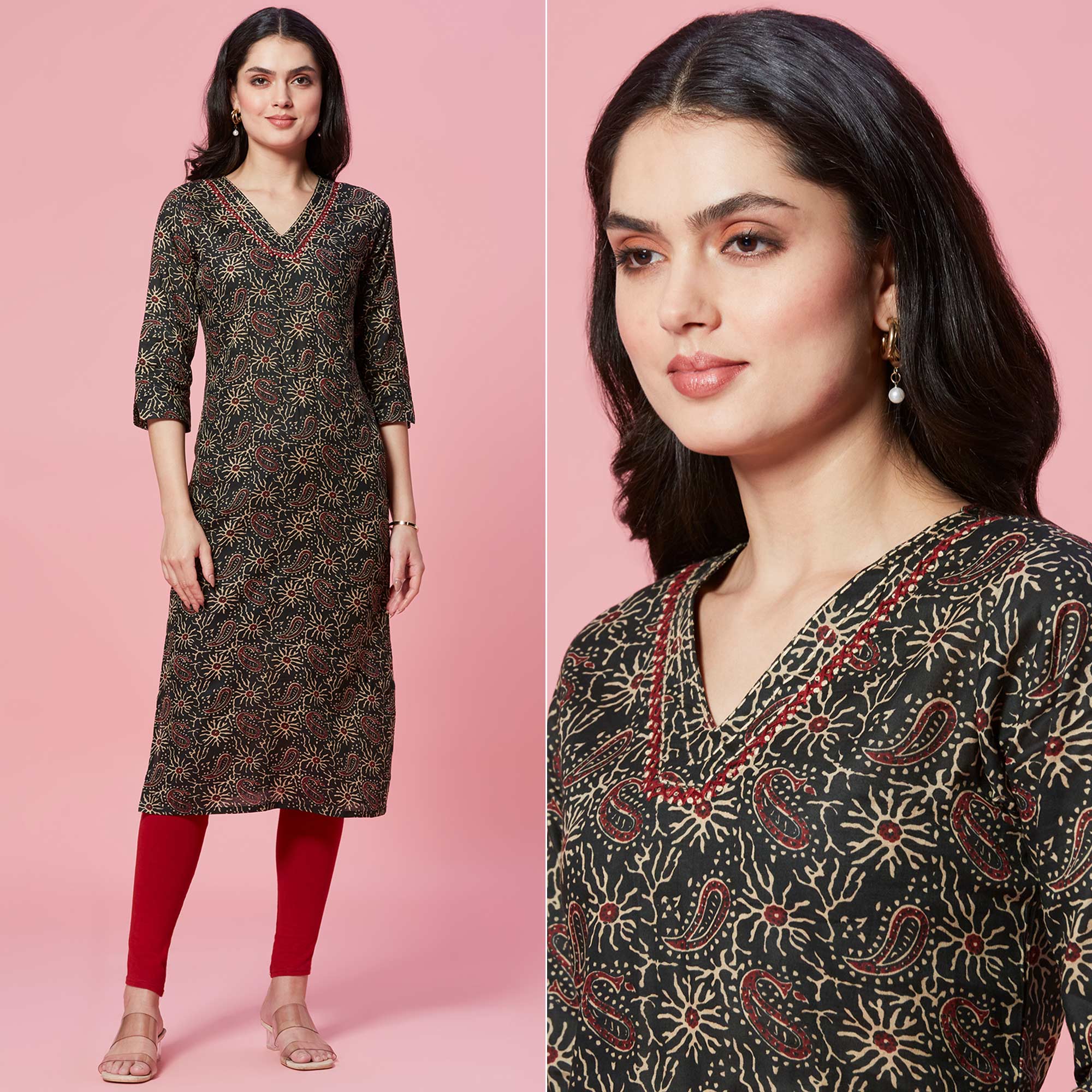 Green kurtas – BlackTree green-floral-printed-pure-cotton-straight-kurti-1