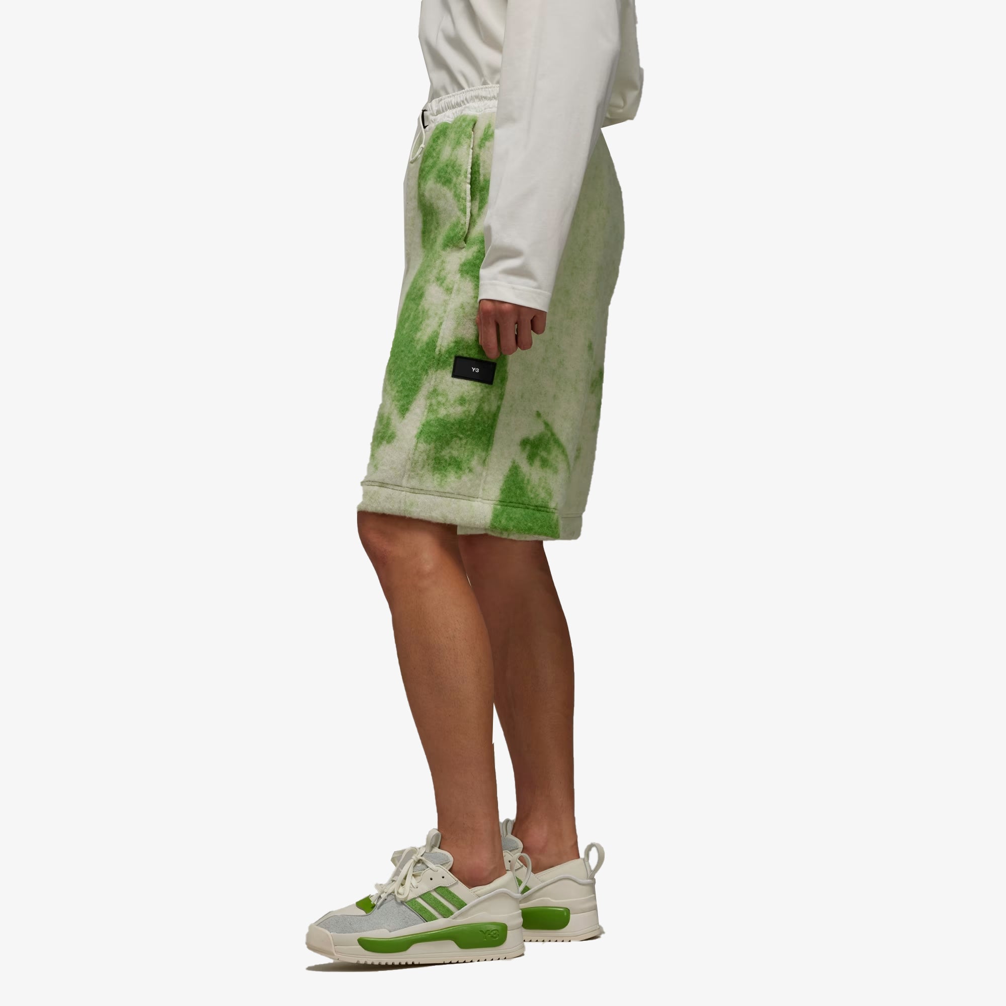 Y-3 | Fuzzy Fleece Shorts { Off White/team Rave Green - view 2