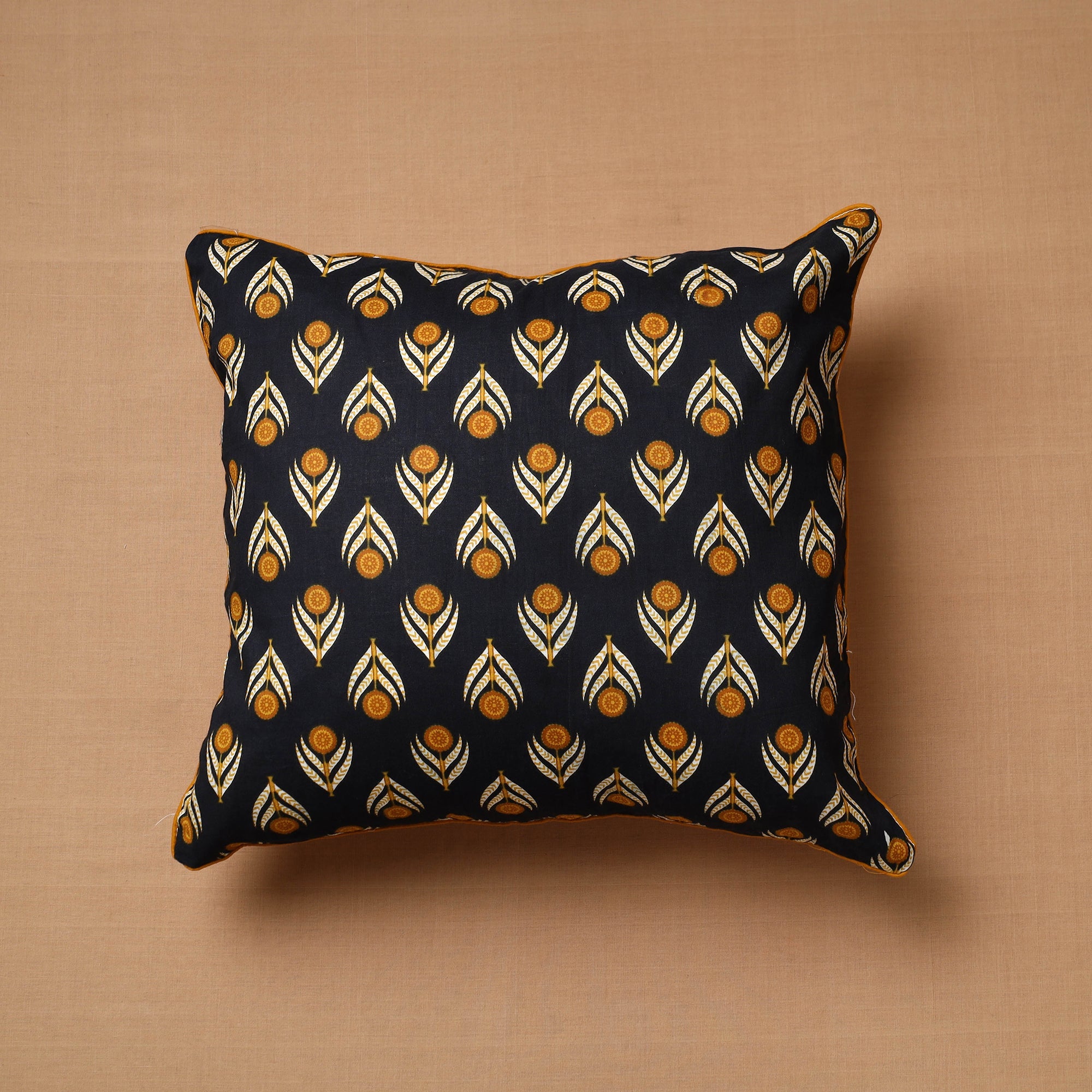 HAVELI CHRONICLES Black - Sanganeri Block Printed Cotton Cushion Cover (16 x 16 in) 01