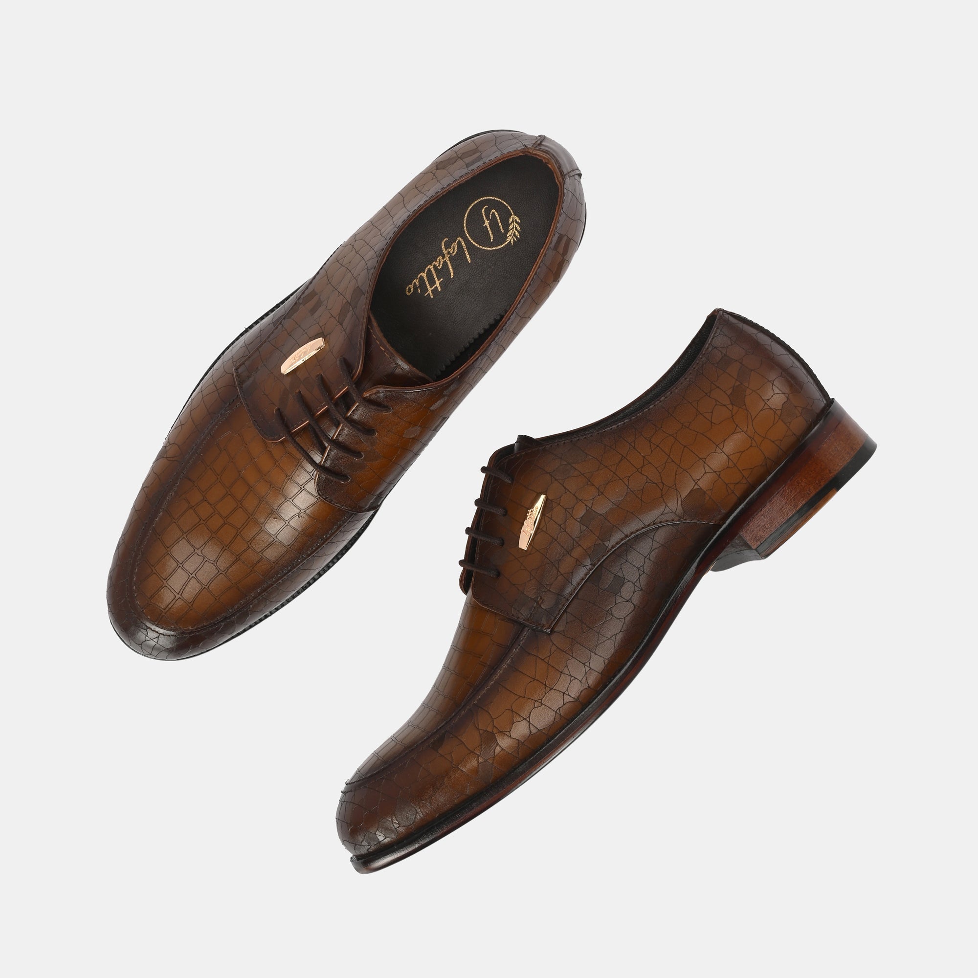 Tan Laser Engraved Lace-Up Shoes by Lafattio - view 2