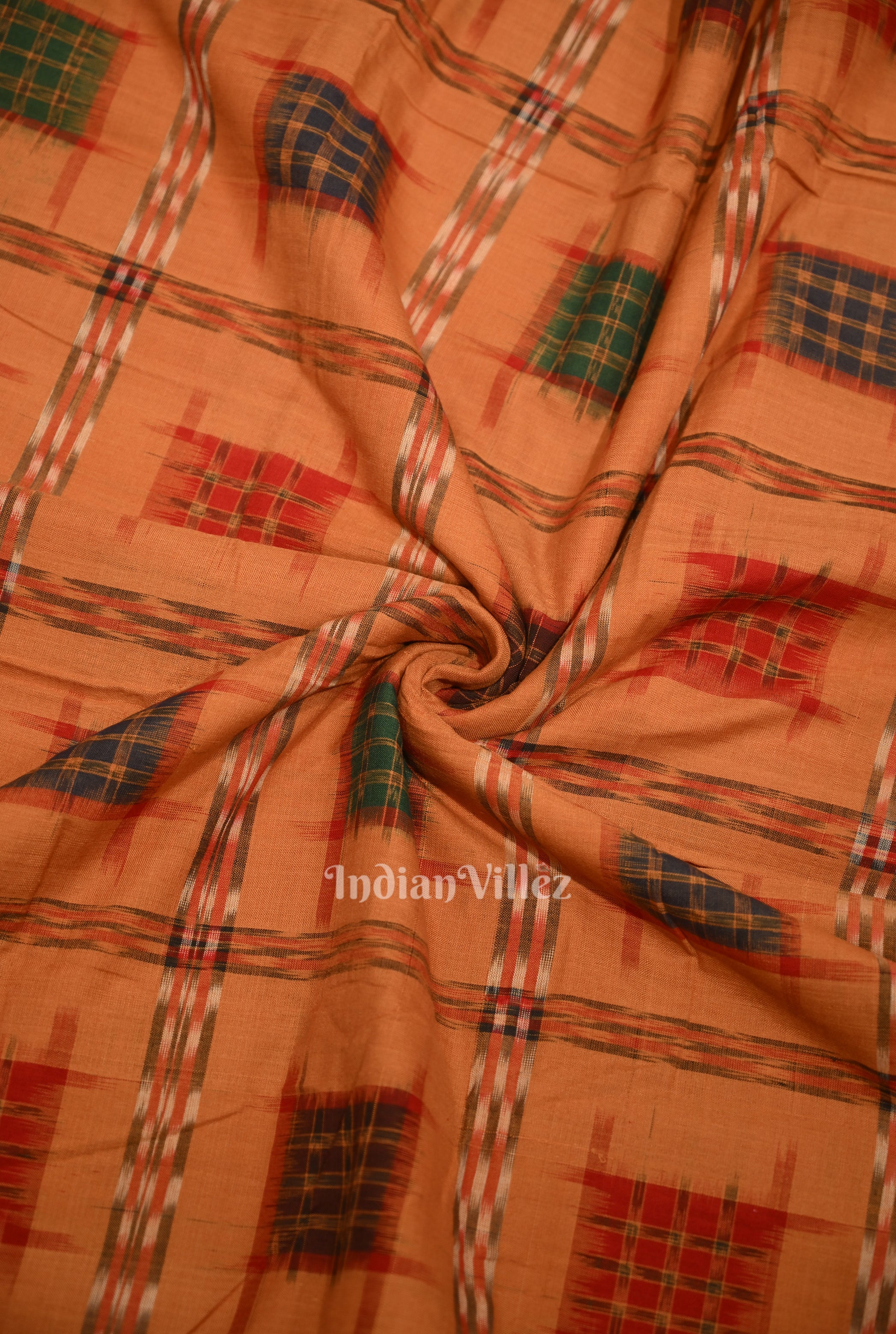 IndianVillèz Orange Ashwini Odisha Ikat Sambalpuri Cotton Fabric