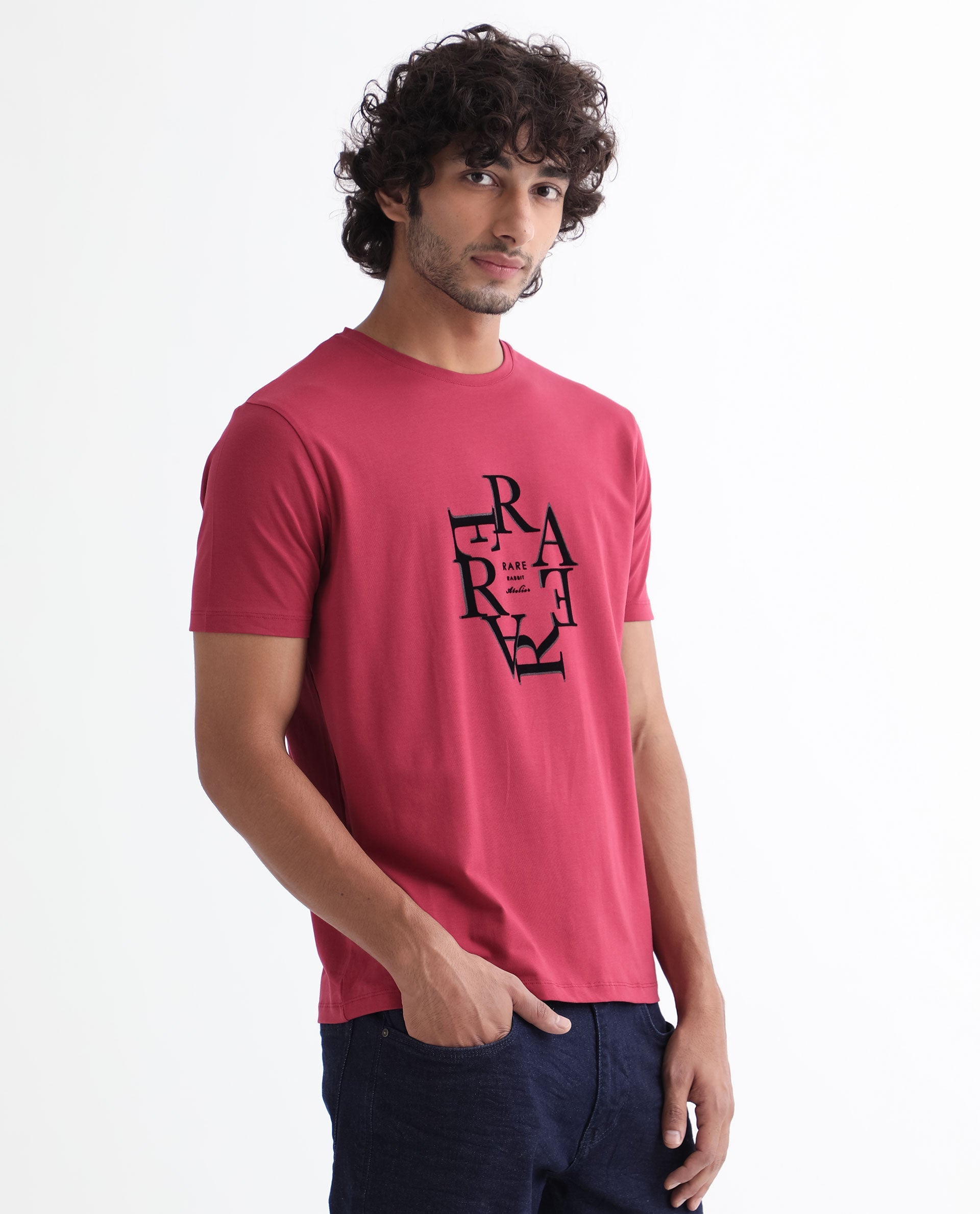 Rare Rabbit Men'S Burma Red T-Shirt Cotton Lycra Fabric Short Sleeves Round Neck Slim Fit - view 6