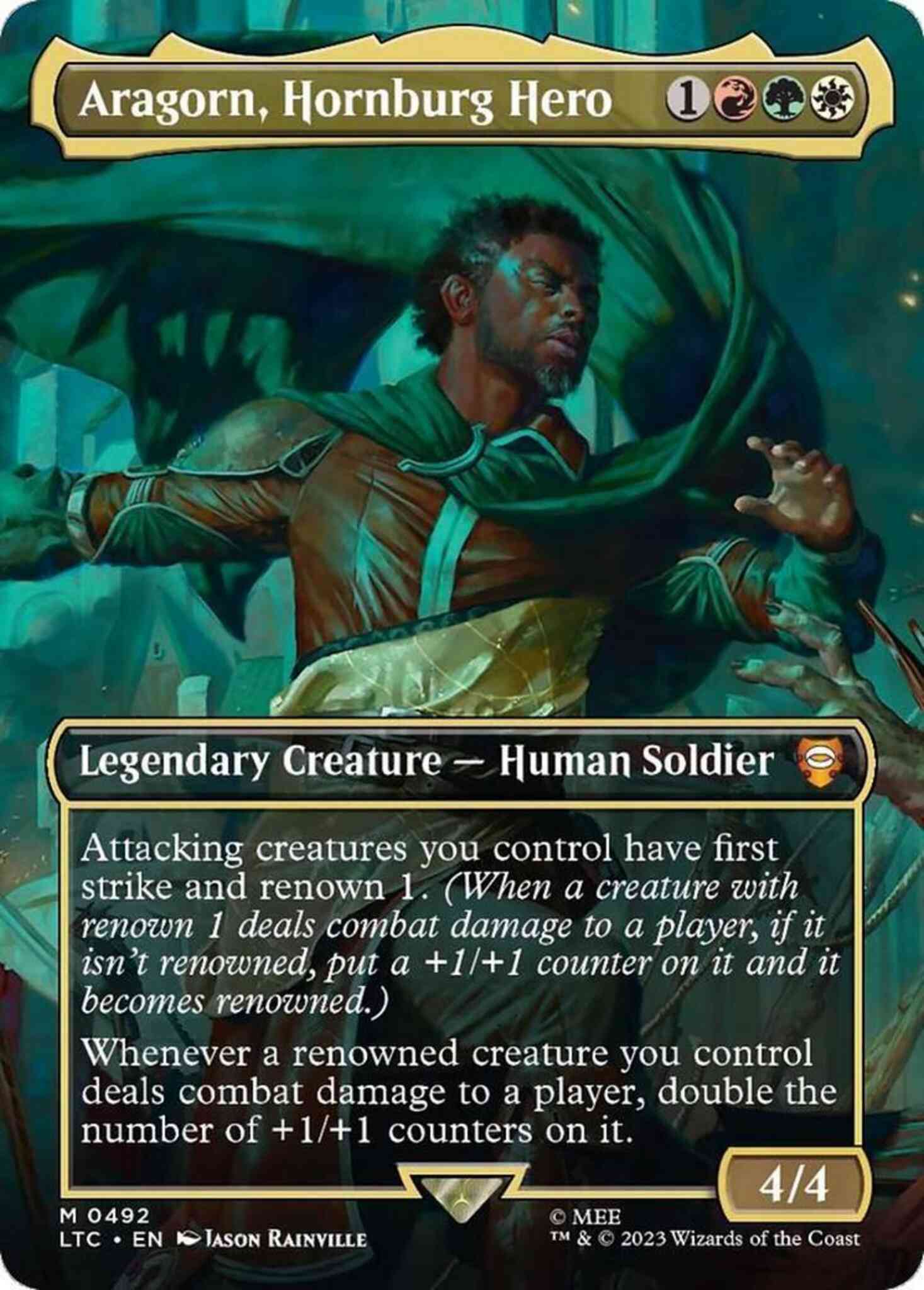 Aragorn hornburg hero – Magic Aragorn, Hornburg Hero [492] [Borderless] [The Lord of the Rings: Tales of Middle-earth: Commander] [Non-Foil]