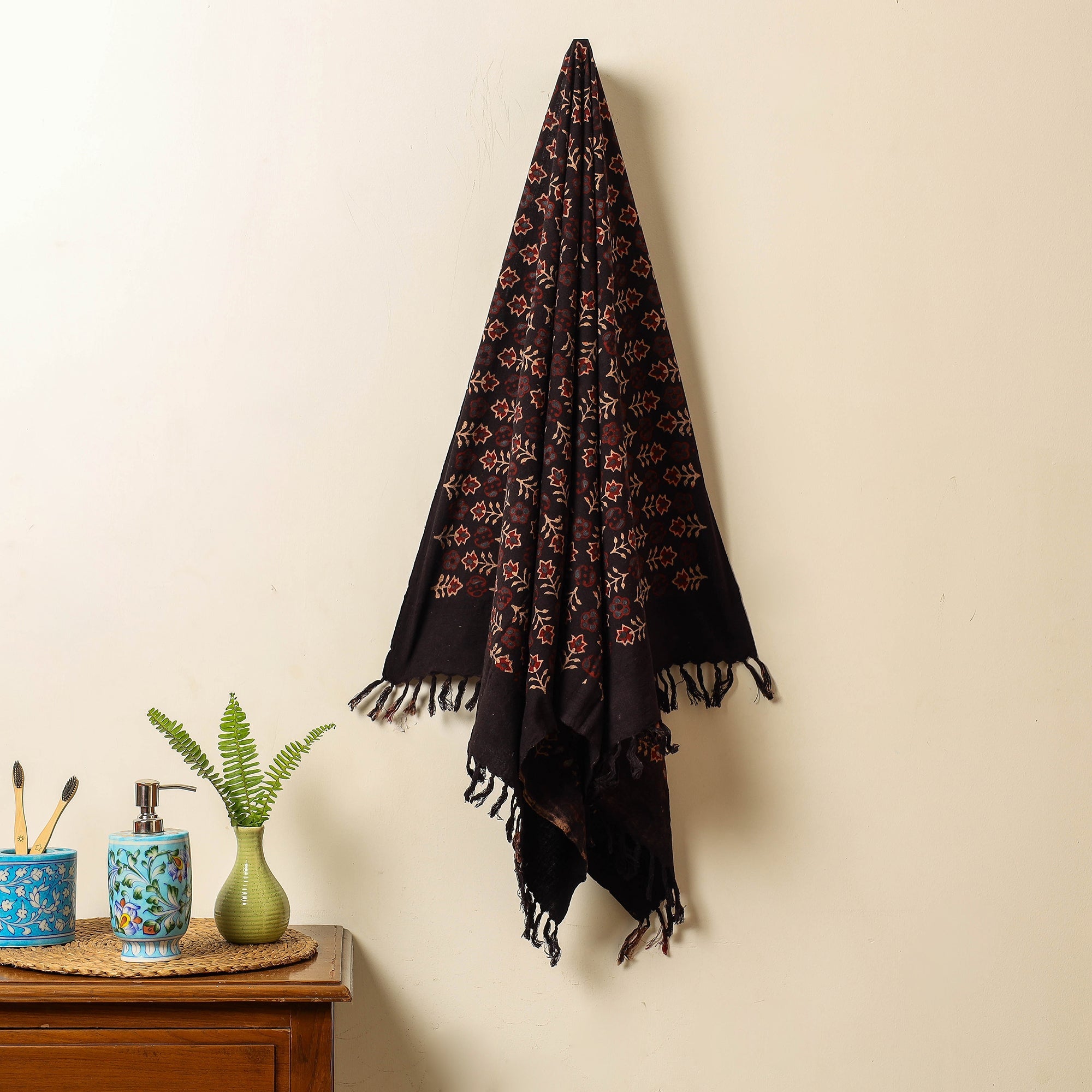 KACHCHH JI CHHAAP Black - Block Print Cotton Ajrakh Handloom Towel