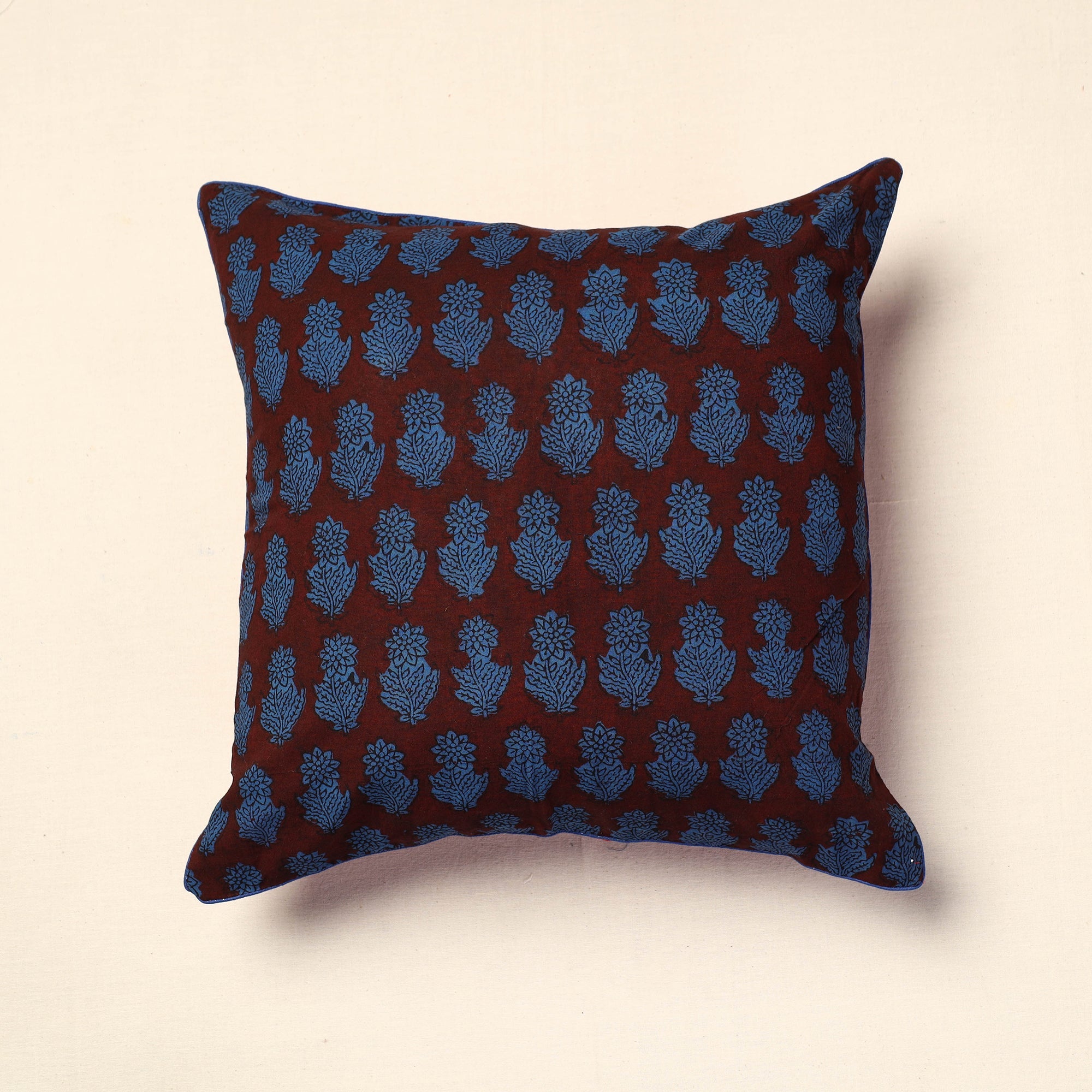 NOORI BAZAR Blue - Bagh Block Printed Cotton Cushion Cover (16 x 16 in) 21