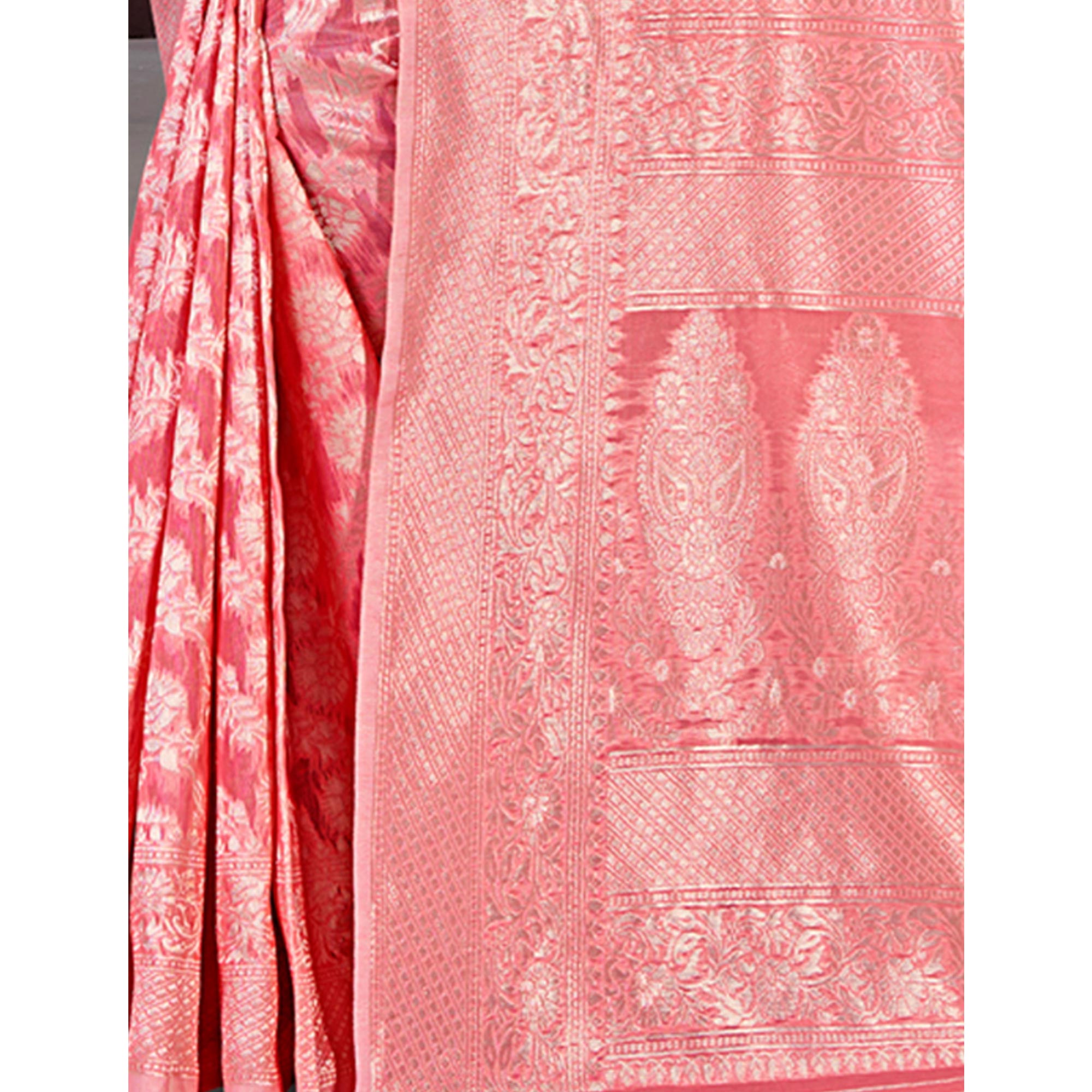 Peachmode Gajari Pink Floral Woven Cotton Blend Saree - view 6