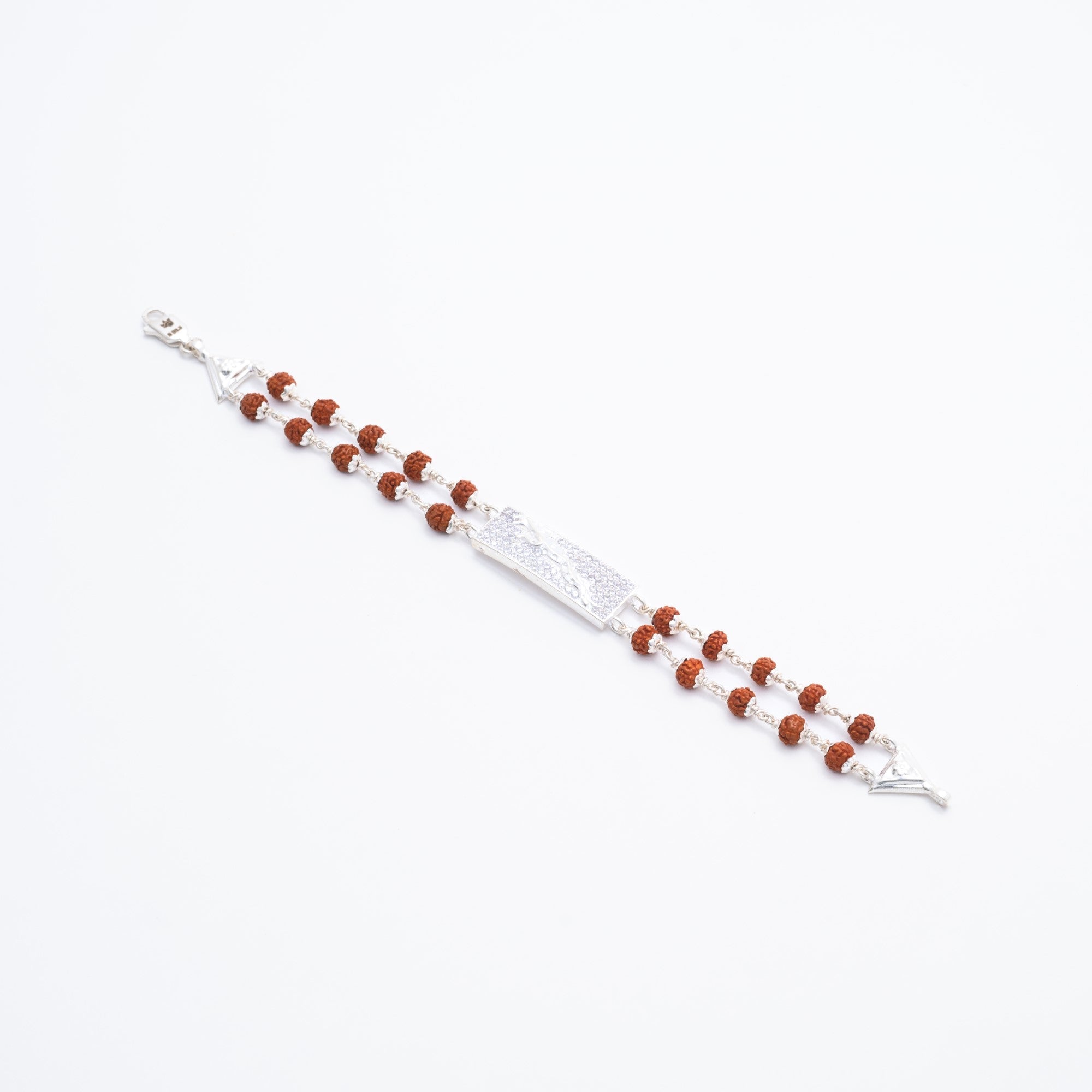 Prinjal Jewellers Rudraksha Silver Jaguar Symbol Double Line Bracelet - view 2
