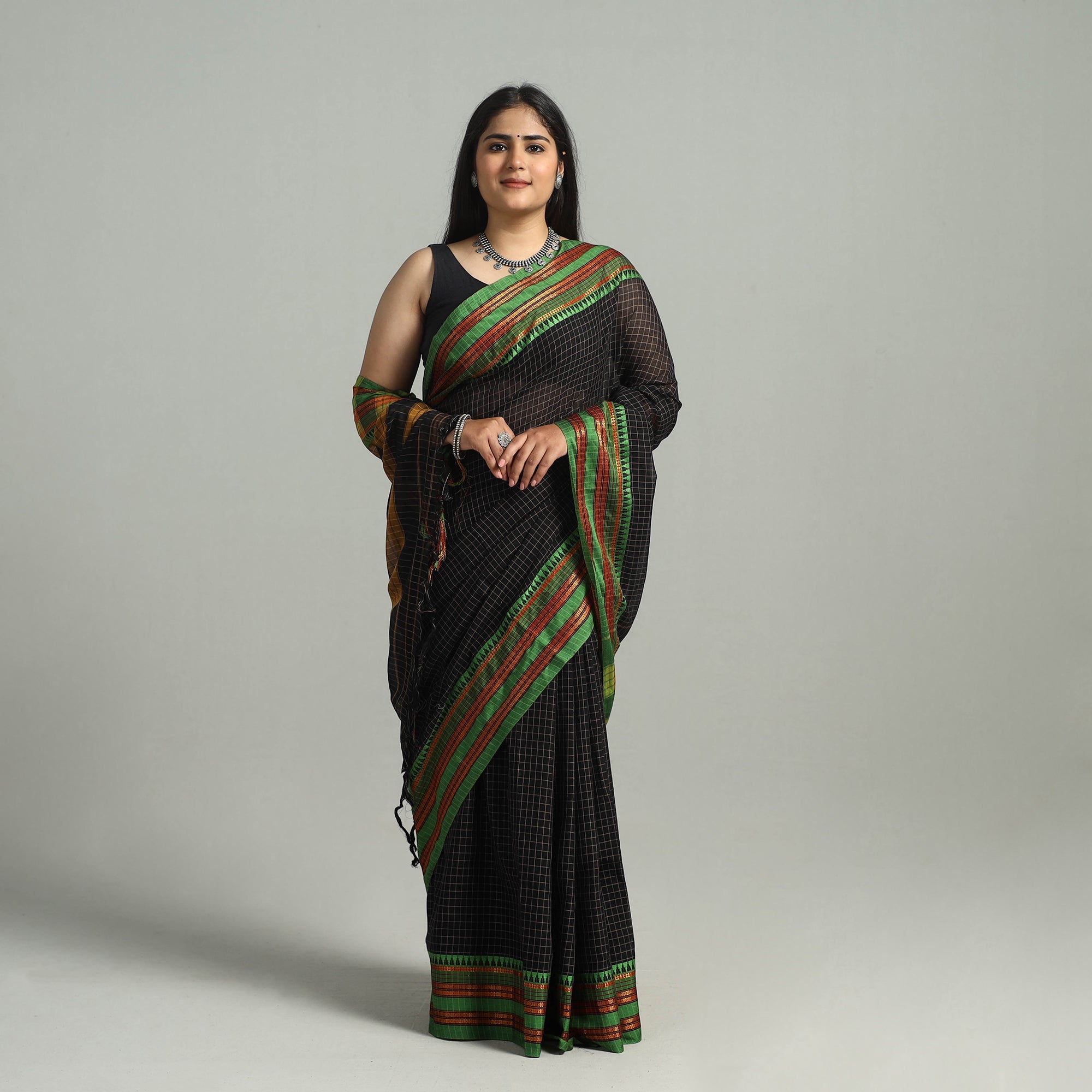 SOUTH KARGHA Black - Dharwad Cotton Saree with Zari Border