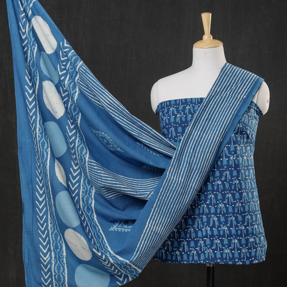 HAVELI CHRONICLES Blue - 3pc Cotton Block Printed Pipad Dress Material Set