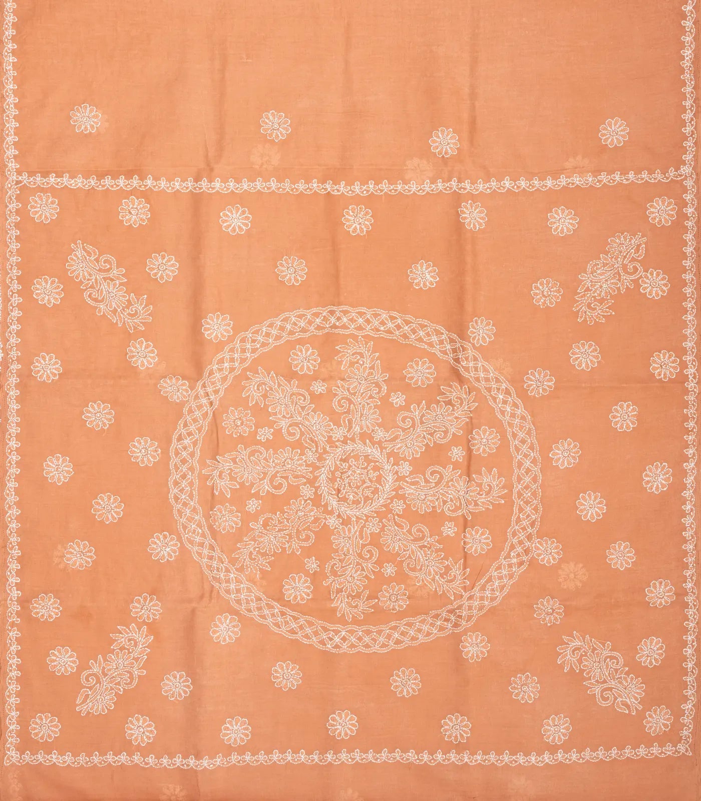 RmKV Dark Peach Chikankari Embroidered Cotton Saree With Floral Motifs - view 2