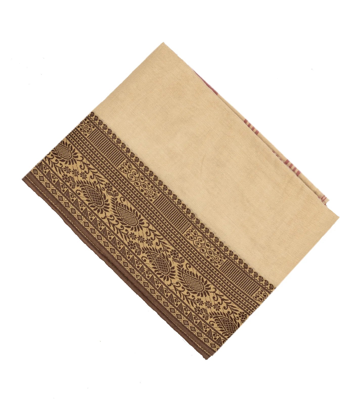 RmKV Taupe Bengal Cotton Saree With Mango Motifs In Border