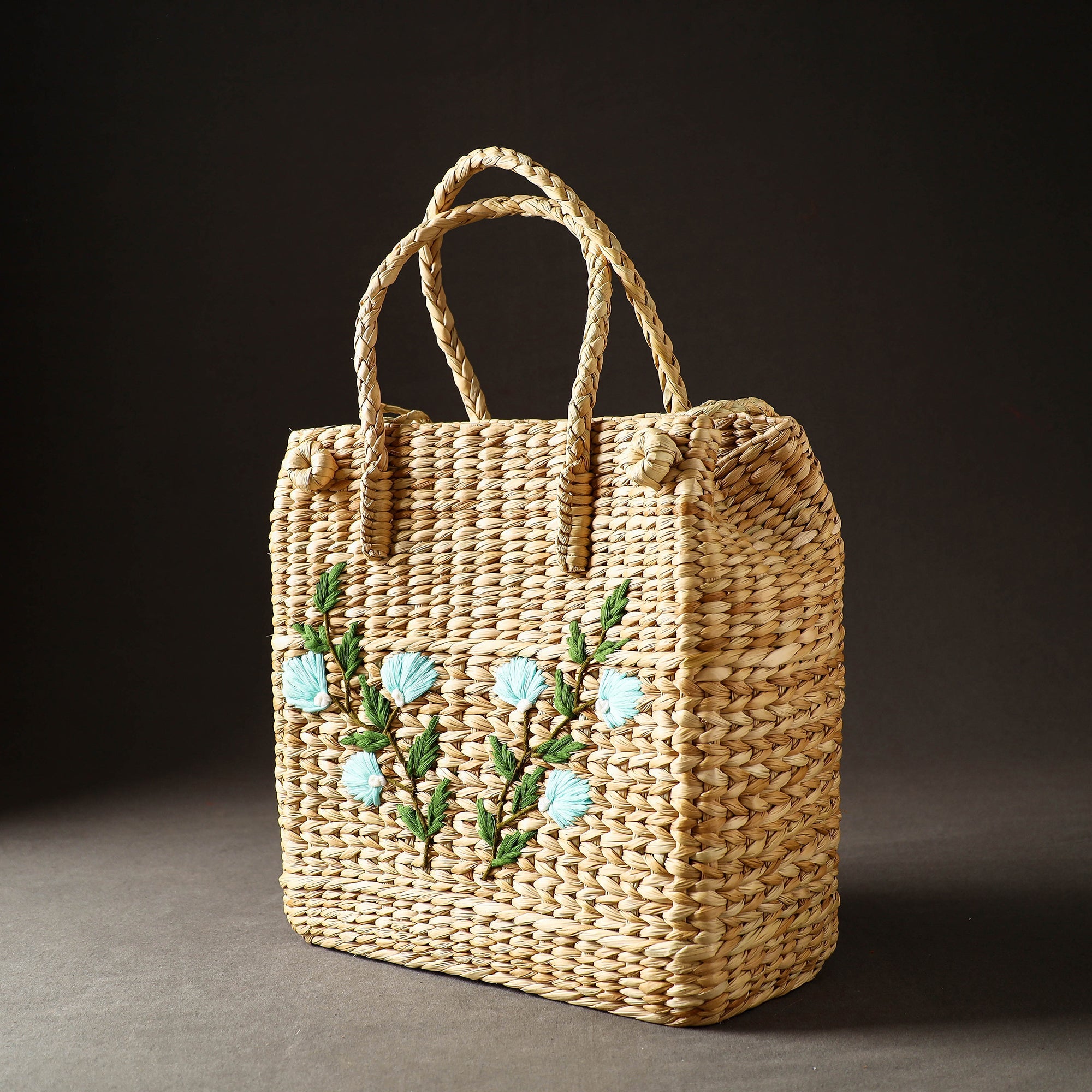 ITOKRI CRAFTS INITIATIVE Beige - Handcrafted Natural Water Reed Embroidered Shopping Bag - view 2